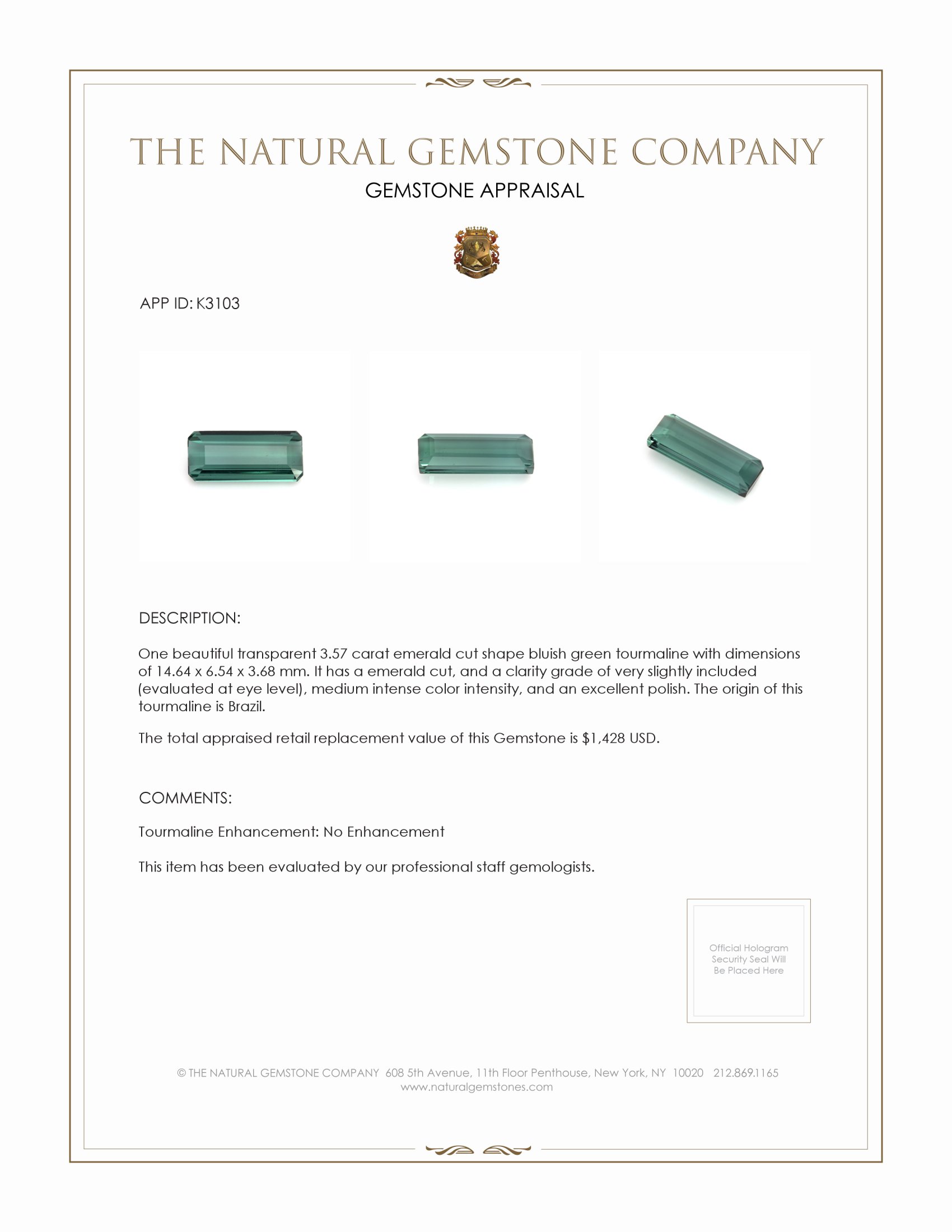 3.57 Ct. Tourmaline from Brazil