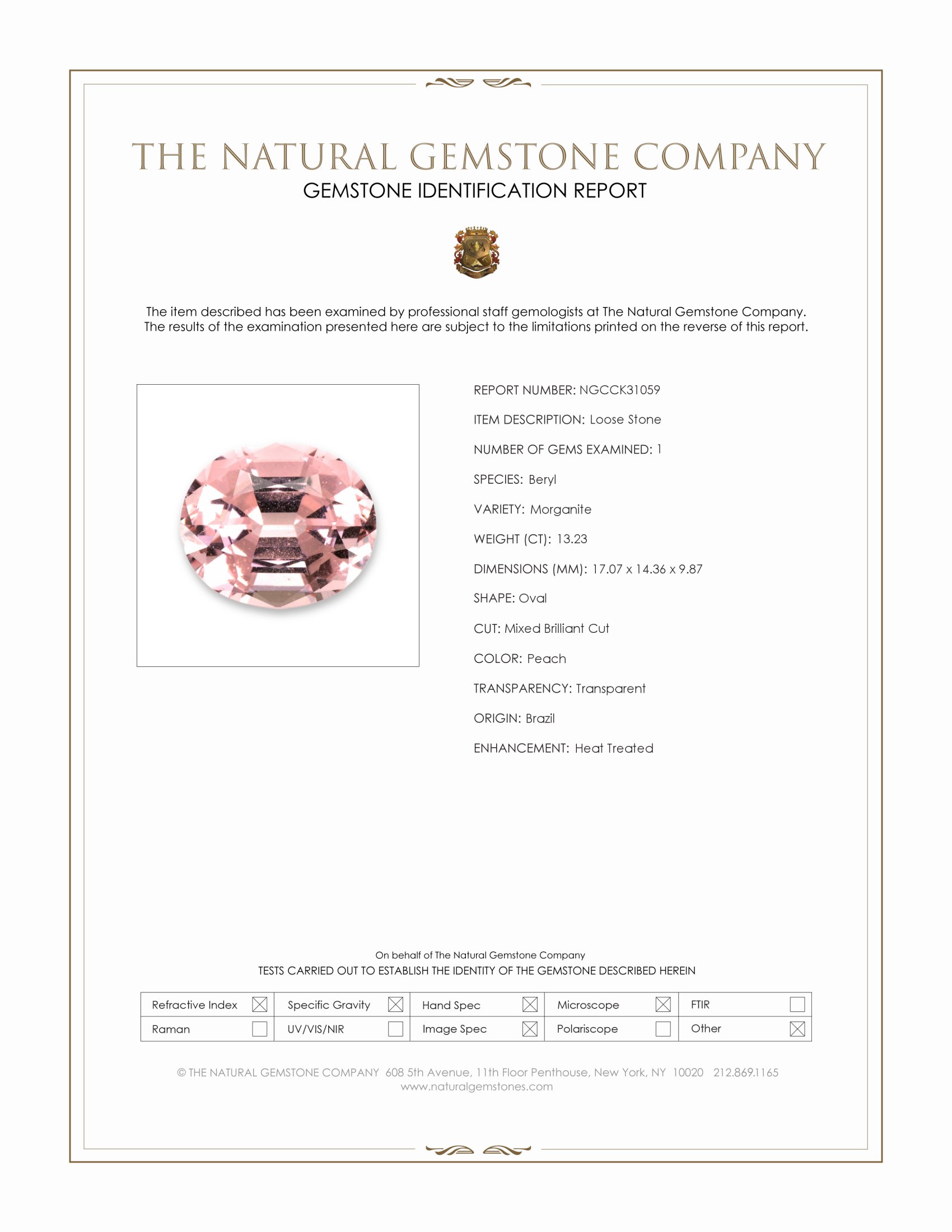 13.23 Ct. Peach Morganite from Brazil