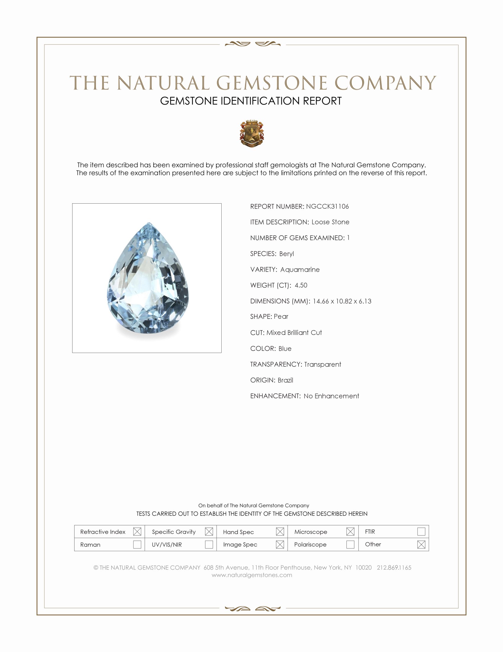 4.50 Ct. Blue Aquamarine from Brazil