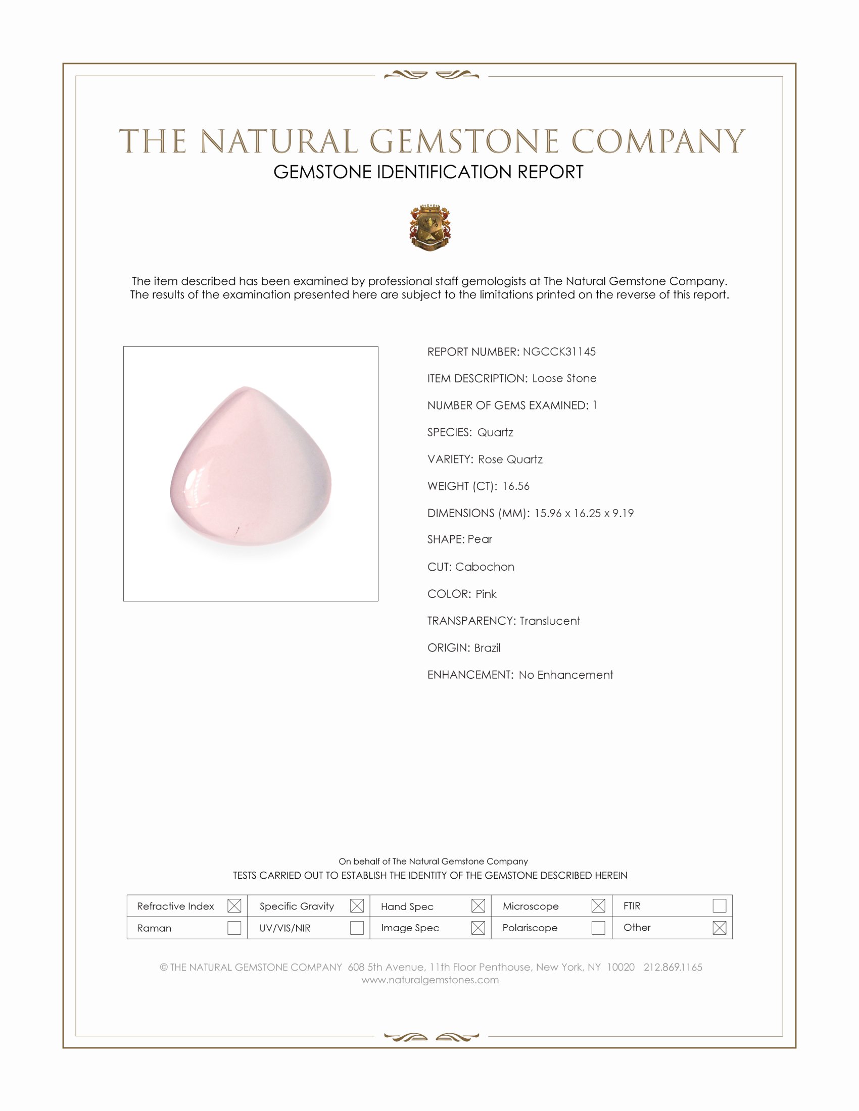 16.56 Ct. Pink Cabochon Rose Quartz from Brazil