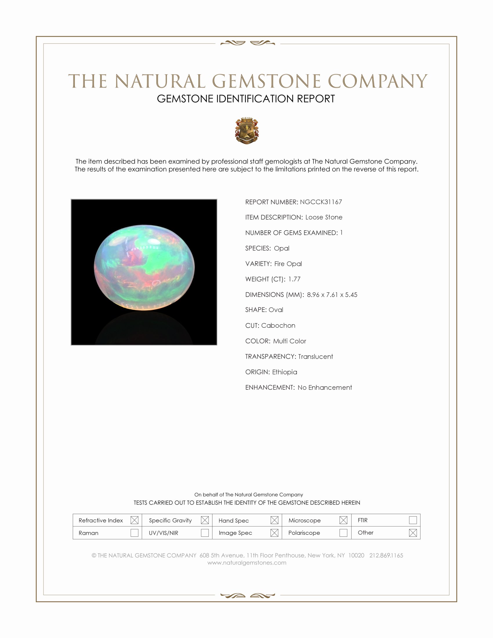 1.77 Ct. Multi Color Cabochon Fire Opal (Flame Opal) from Ethiopia