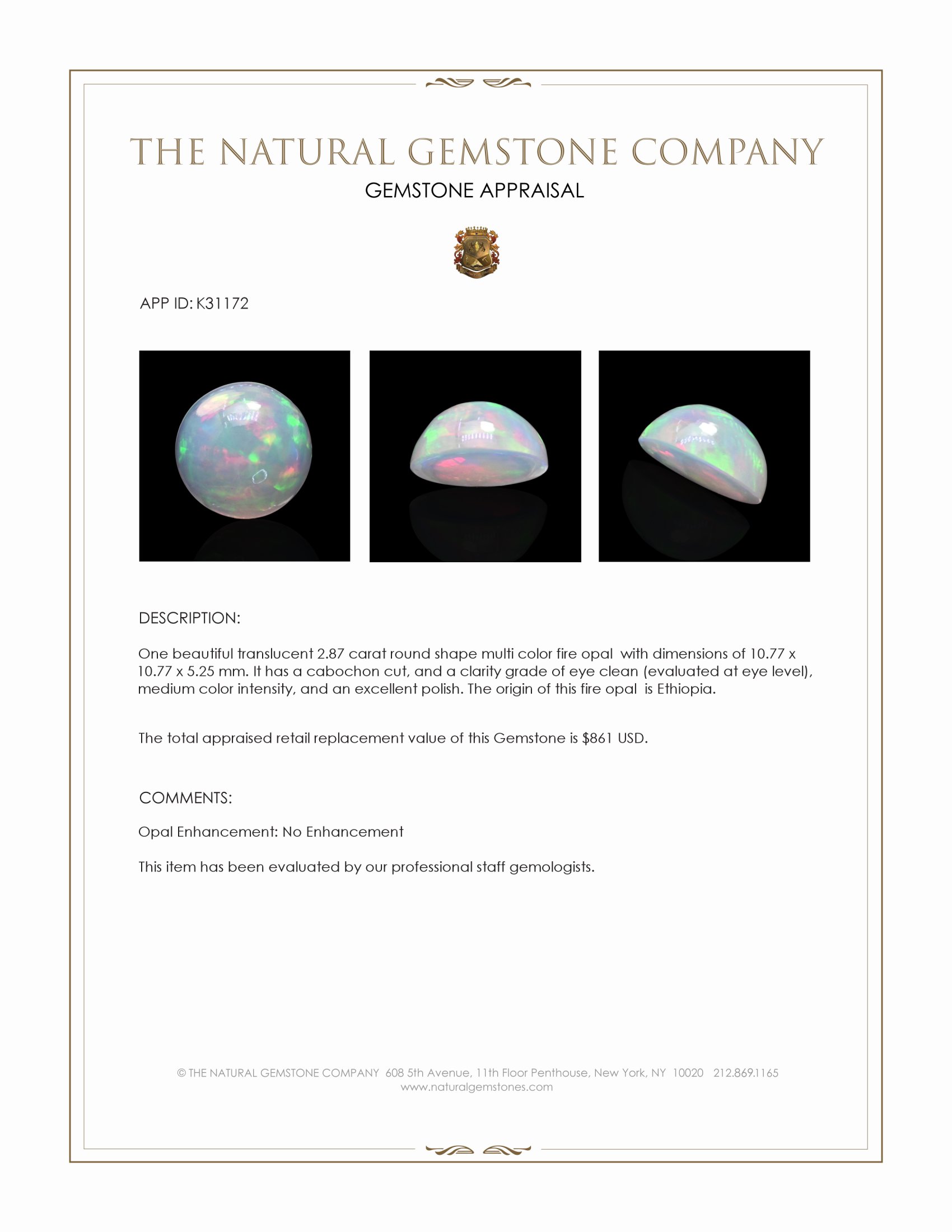 2.87 Ct. Multi Color Cabochon Fire Opal (Flame Opal) from Ethiopia