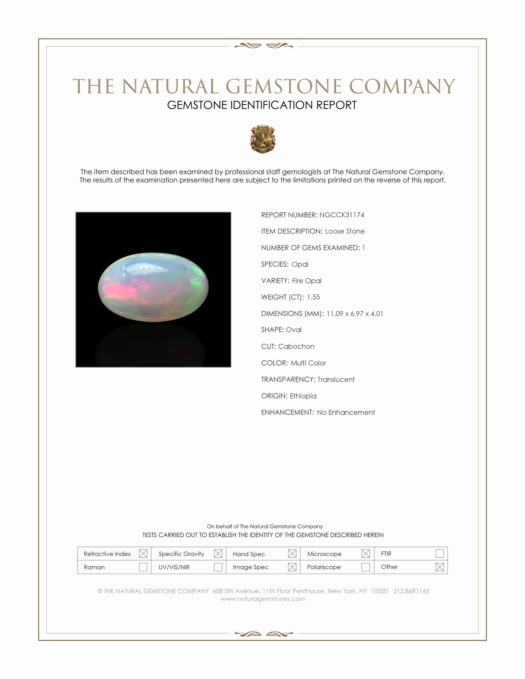 1.55 Ct. Multi Color Cabochon Fire Opal (Flame Opal) from Ethiopia