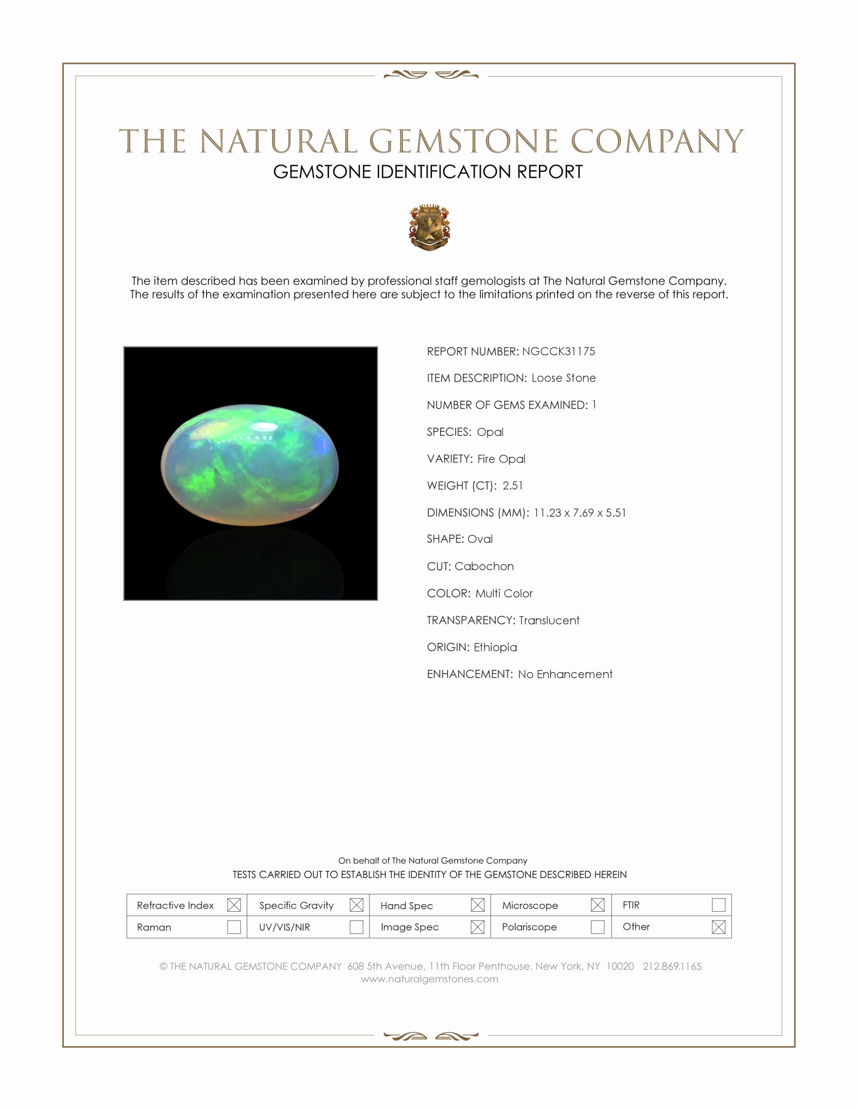 2.51 Ct. Multi Color Cabochon Fire Opal (Flame Opal) from Ethiopia