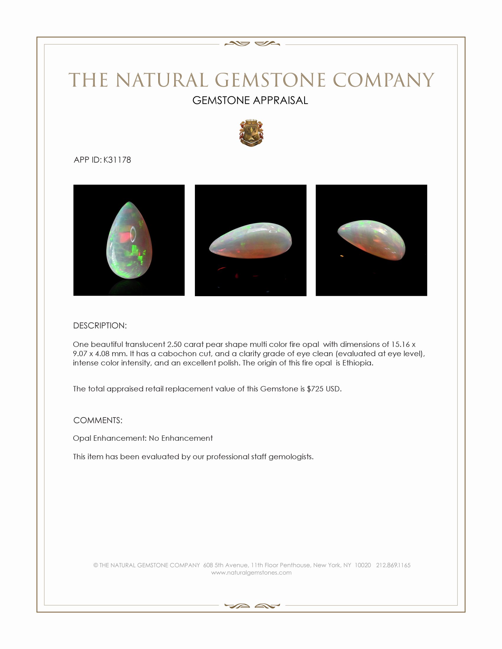2.50 Ct. Multi Color Cabochon Fire Opal (Flame Opal) from Ethiopia