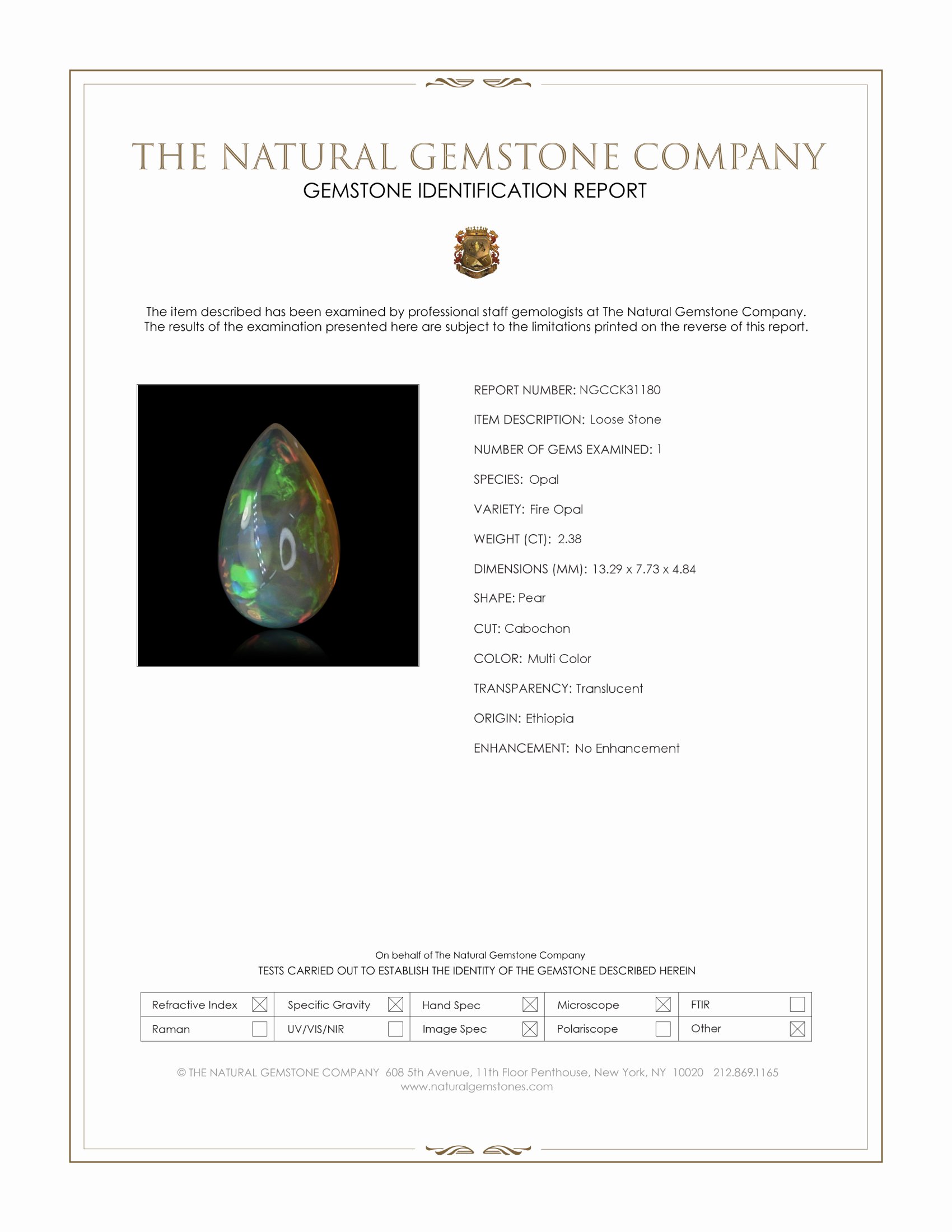 2.38 Ct. Multi Color Cabochon Fire Opal (Flame Opal) from Ethiopia