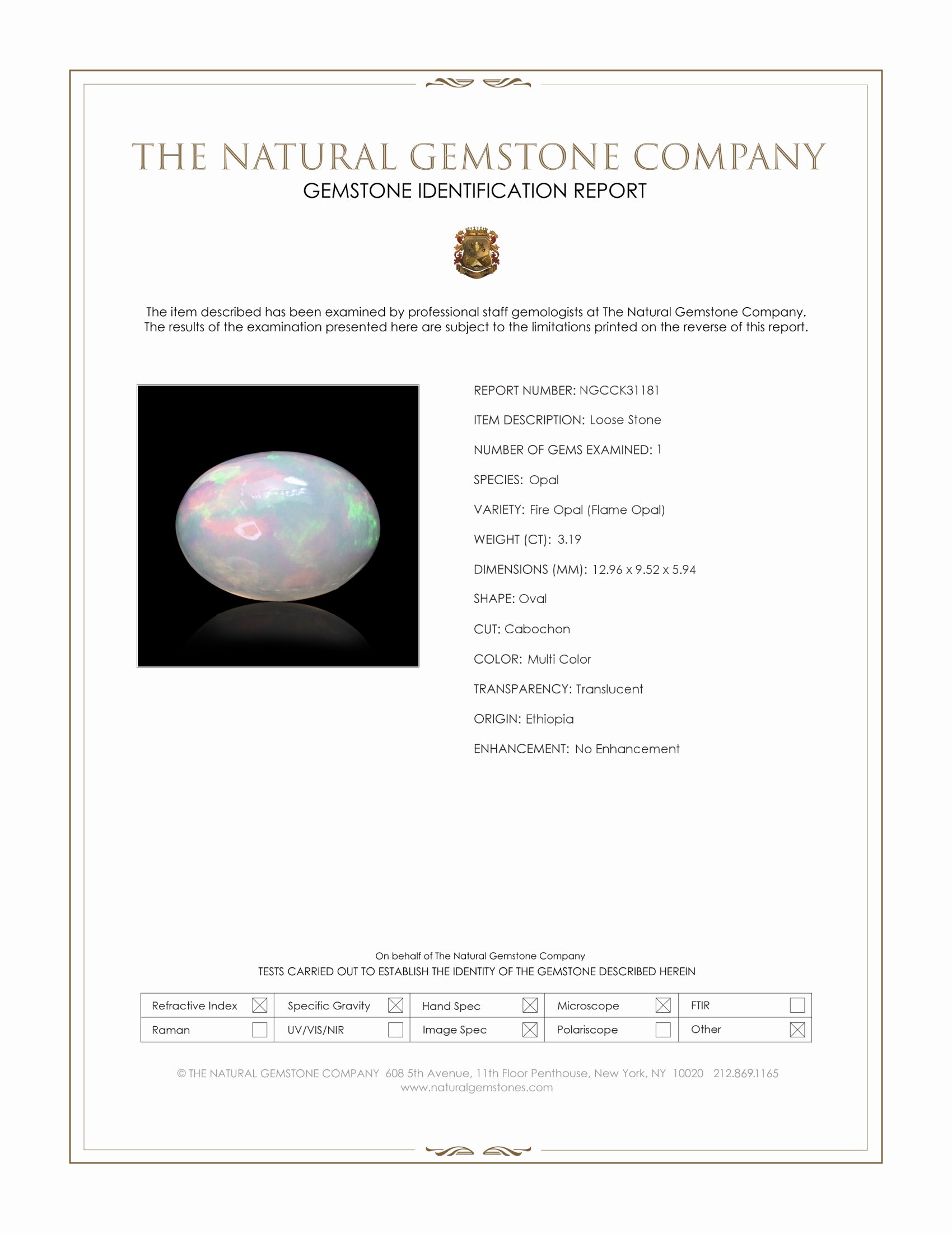 3.19 Ct. Multi Color Cabochon Fire Opal (Flame Opal) from Ethiopia