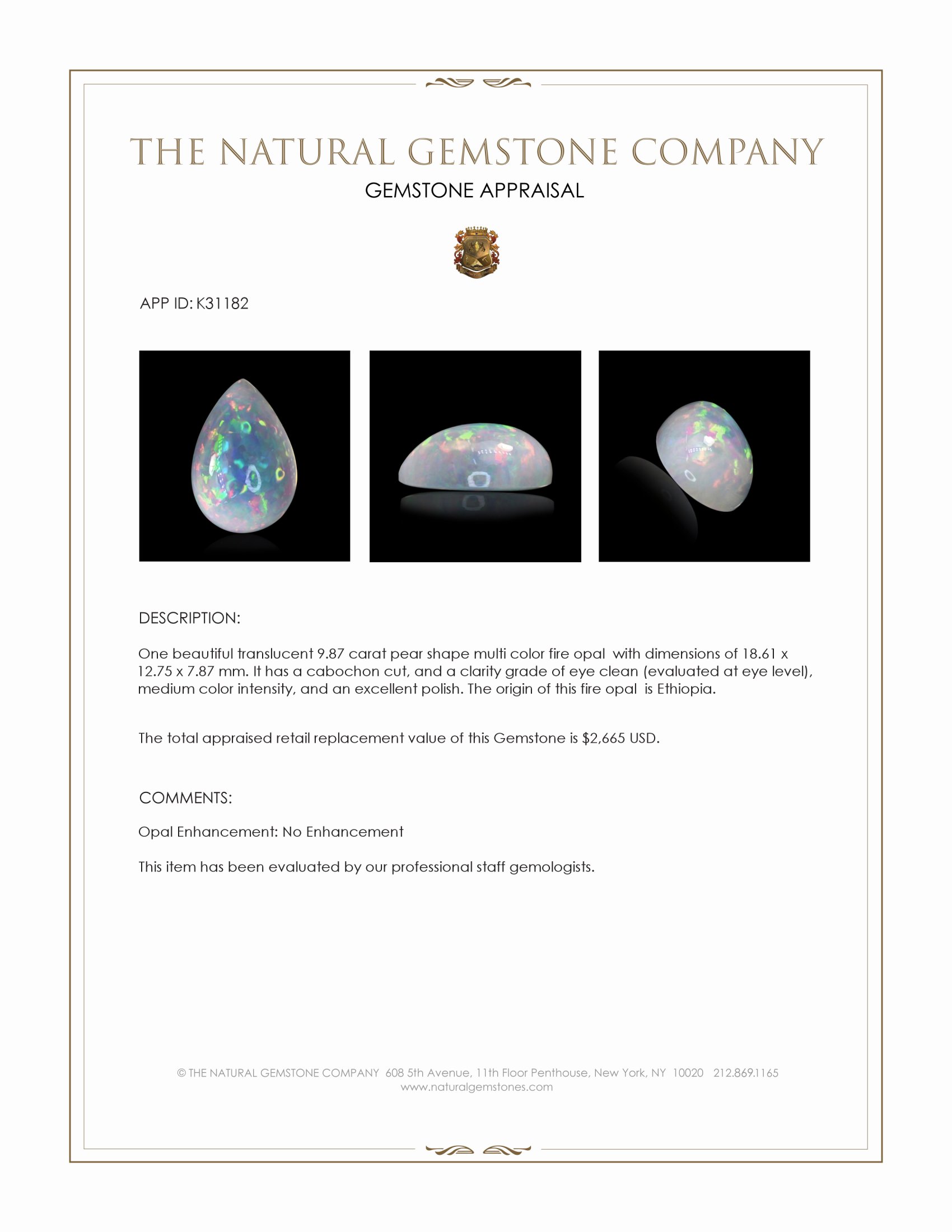 9.87 Ct. Multi Color Cabochon Fire Opal (Flame Opal) from Ethiopia