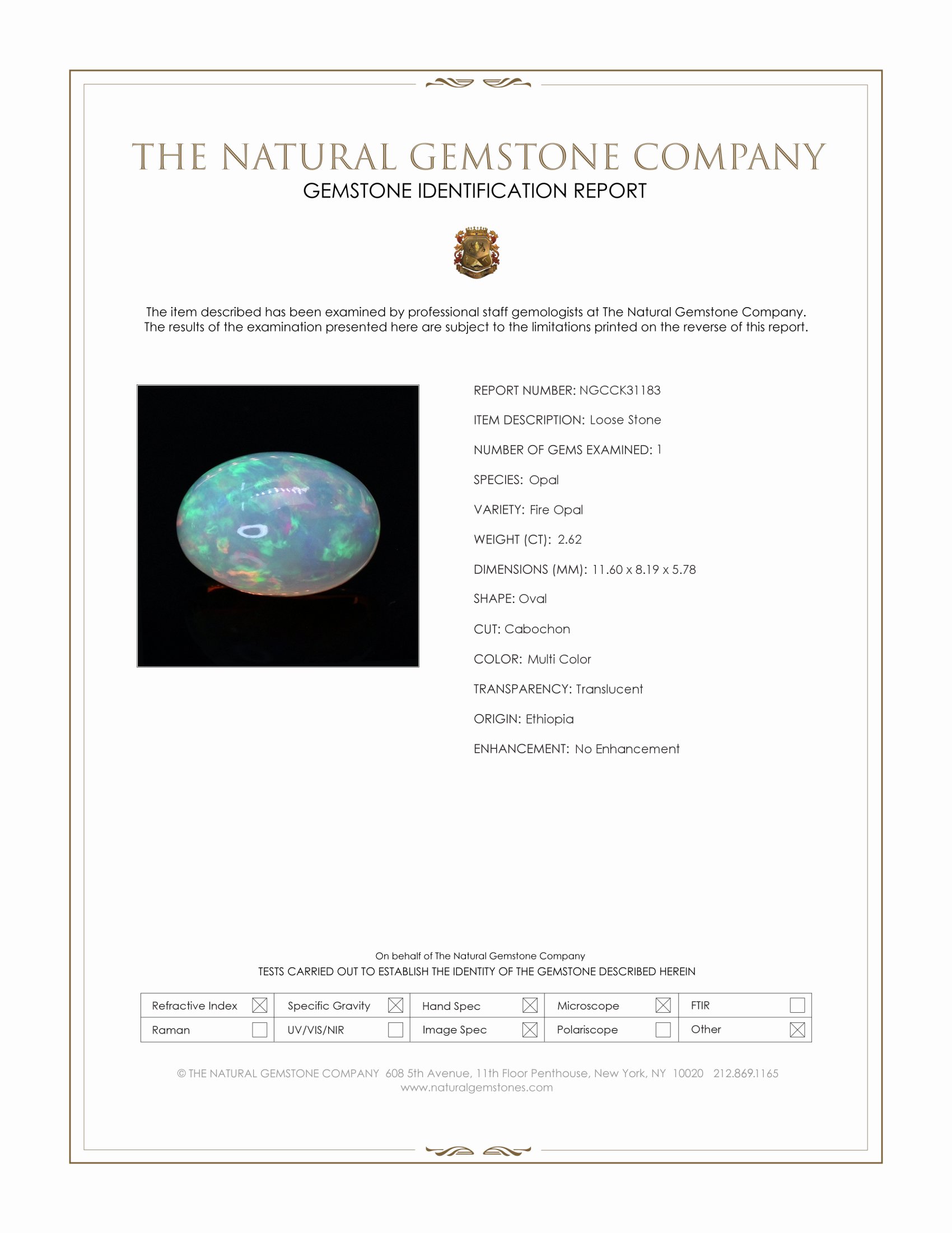 2.62 Ct. Multi Color Cabochon Fire Opal (Flame Opal) from Ethiopia