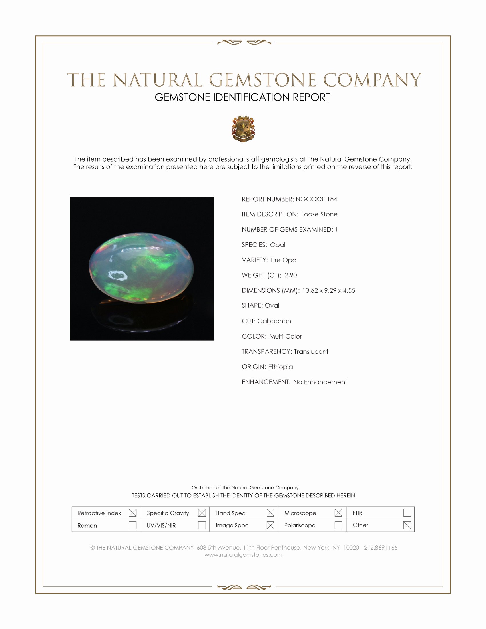 2.90 Ct. Multi Color Cabochon Fire Opal (Flame Opal) from Ethiopia