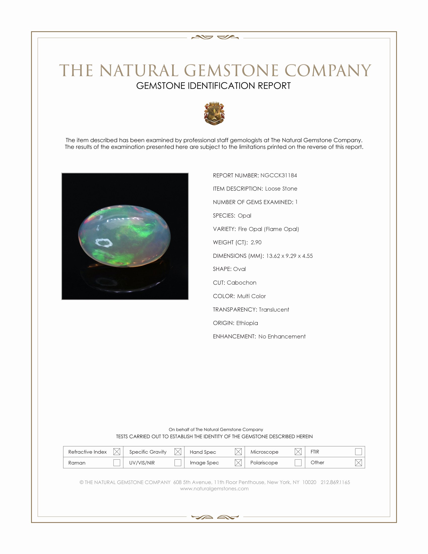 2.90 Ct. Multi Color Cabochon Fire Opal (Flame Opal) from Ethiopia