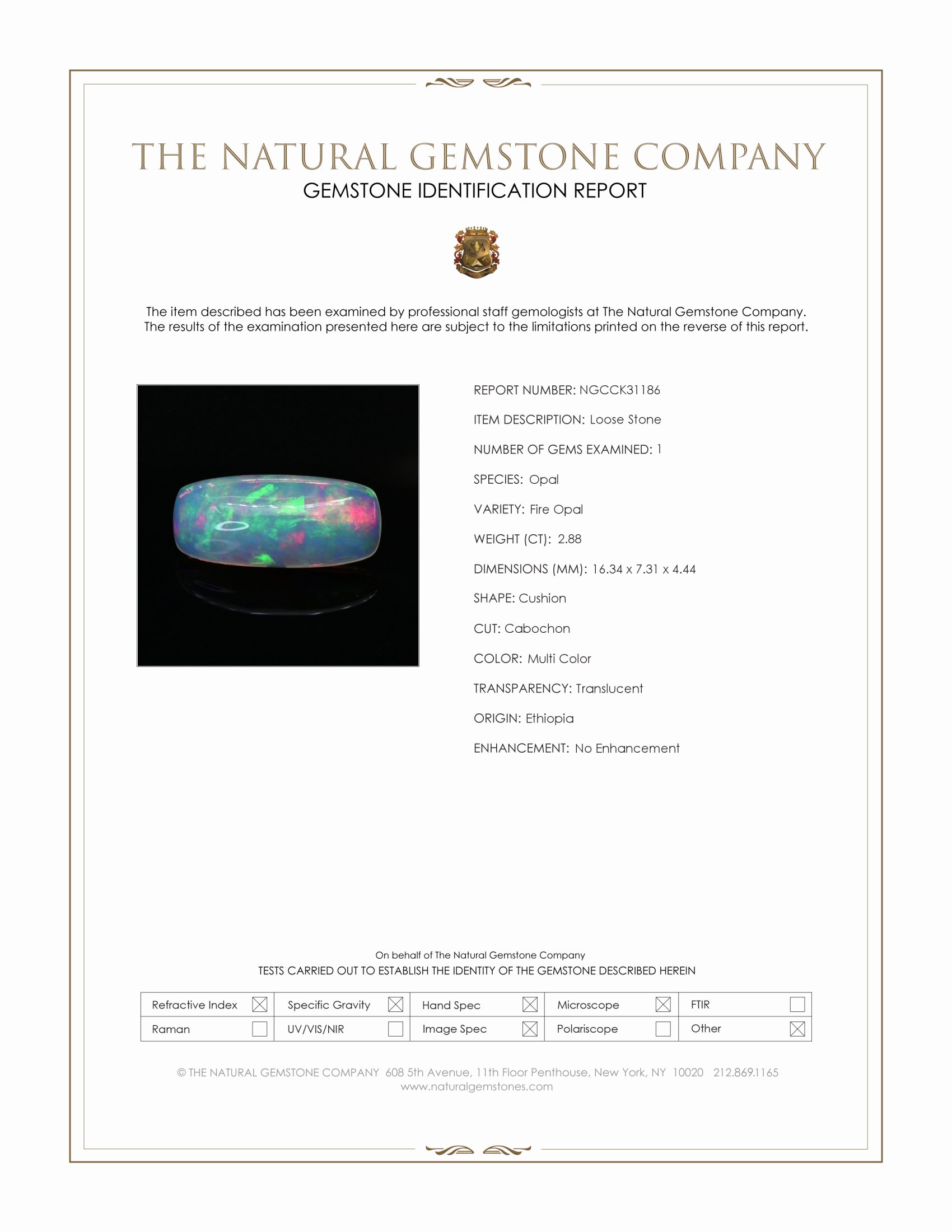 2.88 Ct. Multi Color Cabochon Fire Opal (Flame Opal) from Ethiopia