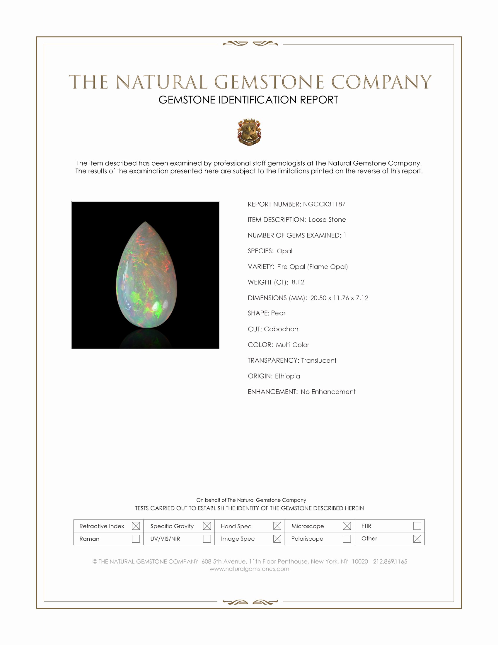 8.12 Ct. Multi Color Cabochon Fire Opal (Flame Opal) from Ethiopia