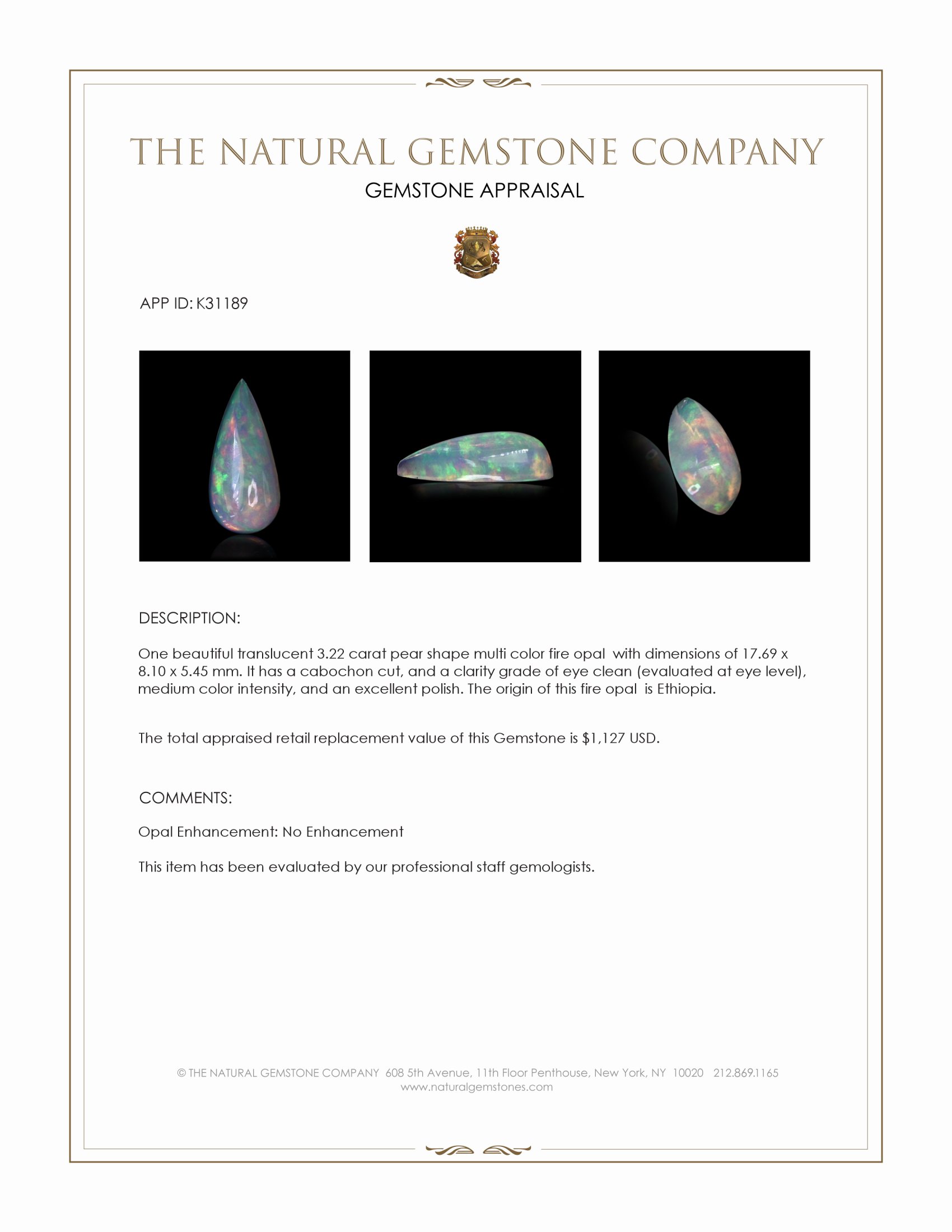 3.22 Ct. Multi Color Cabochon Fire Opal (Flame Opal) from Ethiopia