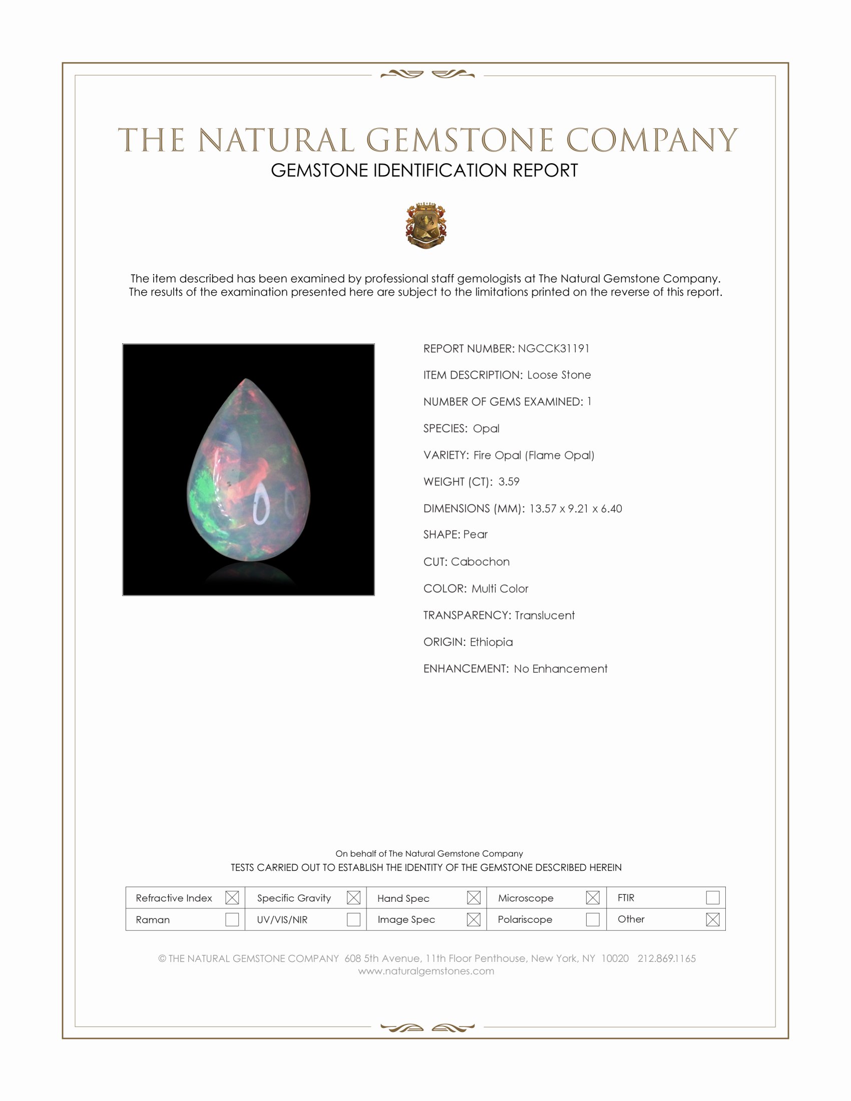 3.59 Ct. Multi Color Cabochon Fire Opal (Flame Opal) from Ethiopia