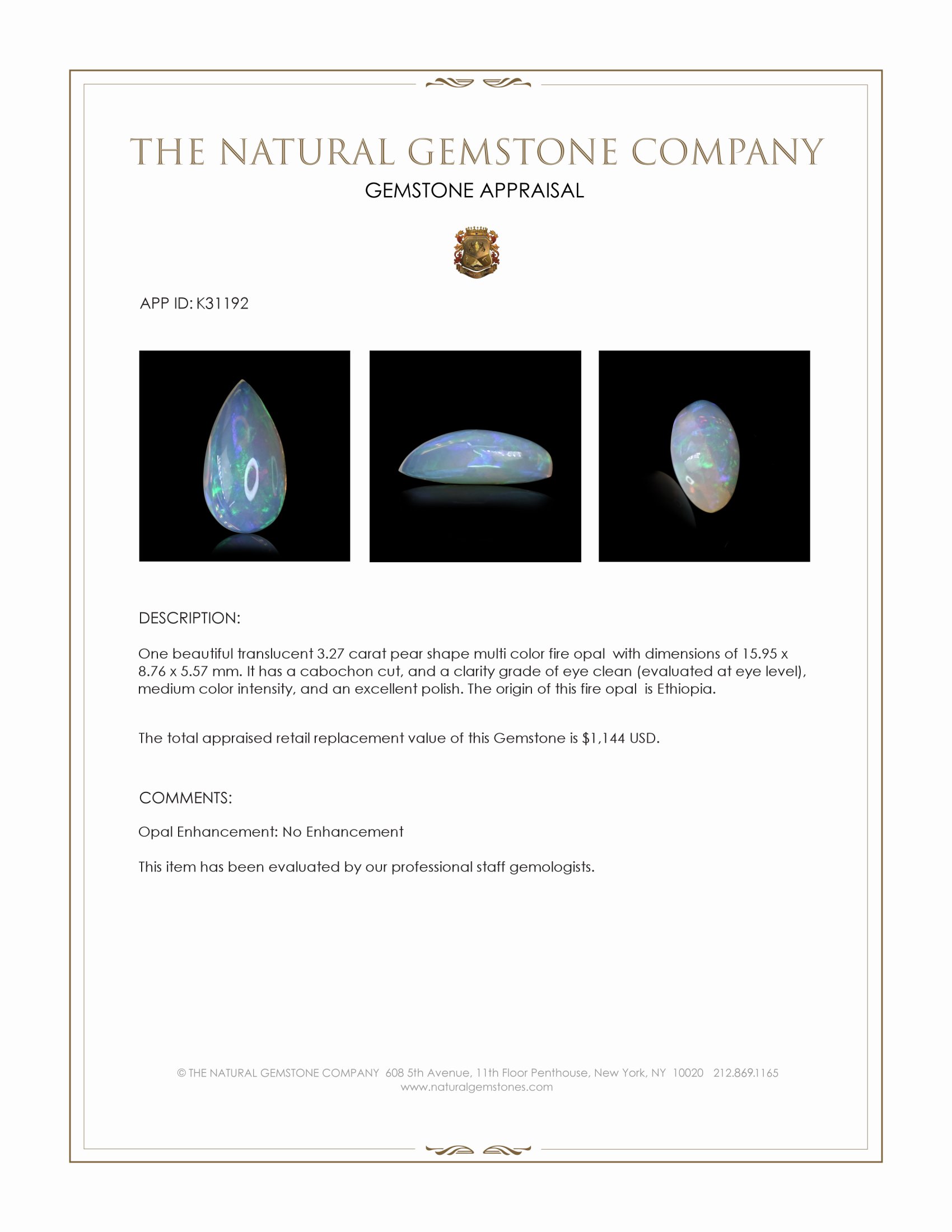 3.27 Ct. Multi Color Cabochon Fire Opal (Flame Opal) from Ethiopia