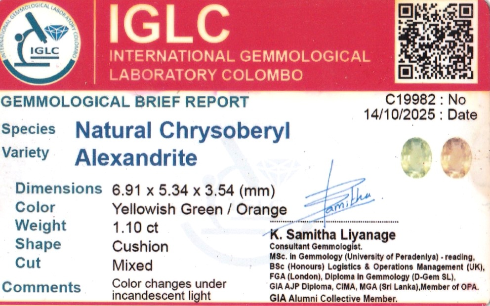 1.09 Ct. Alexandrite from Ceylon (Sri Lanka)