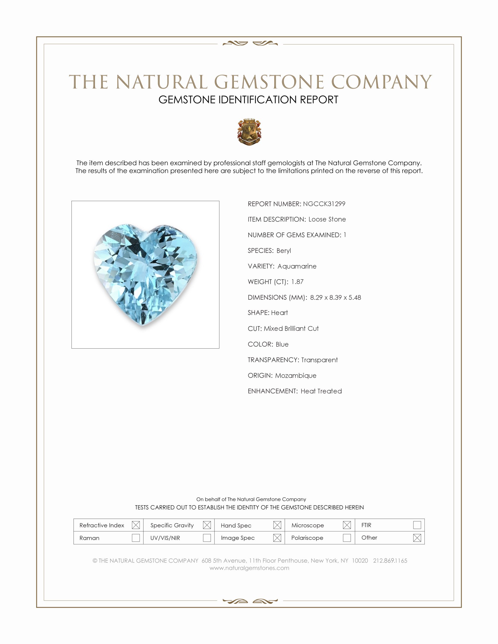 1.87 Ct. Blue Aquamarine from Mozambique