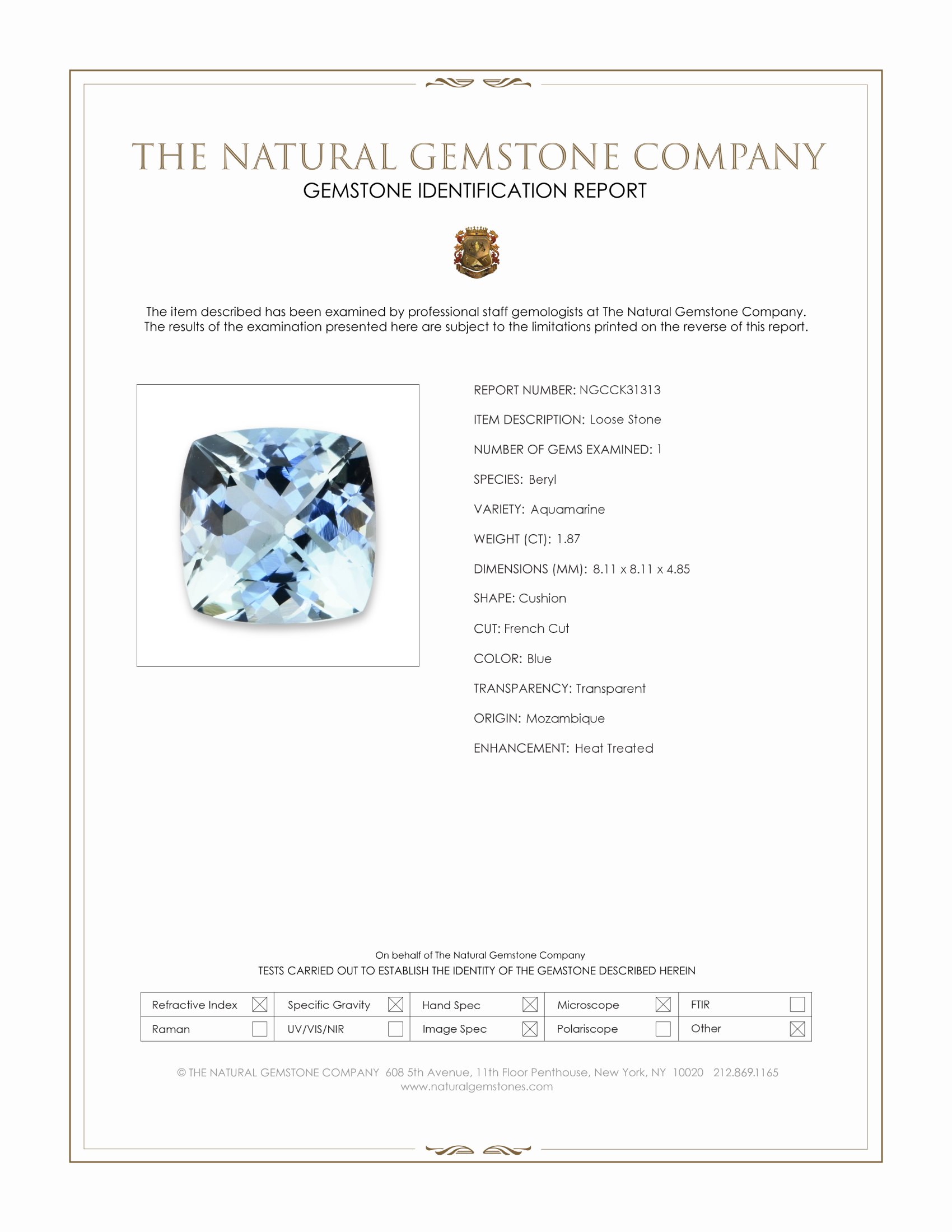 1.87 Ct. Blue Aquamarine from Mozambique