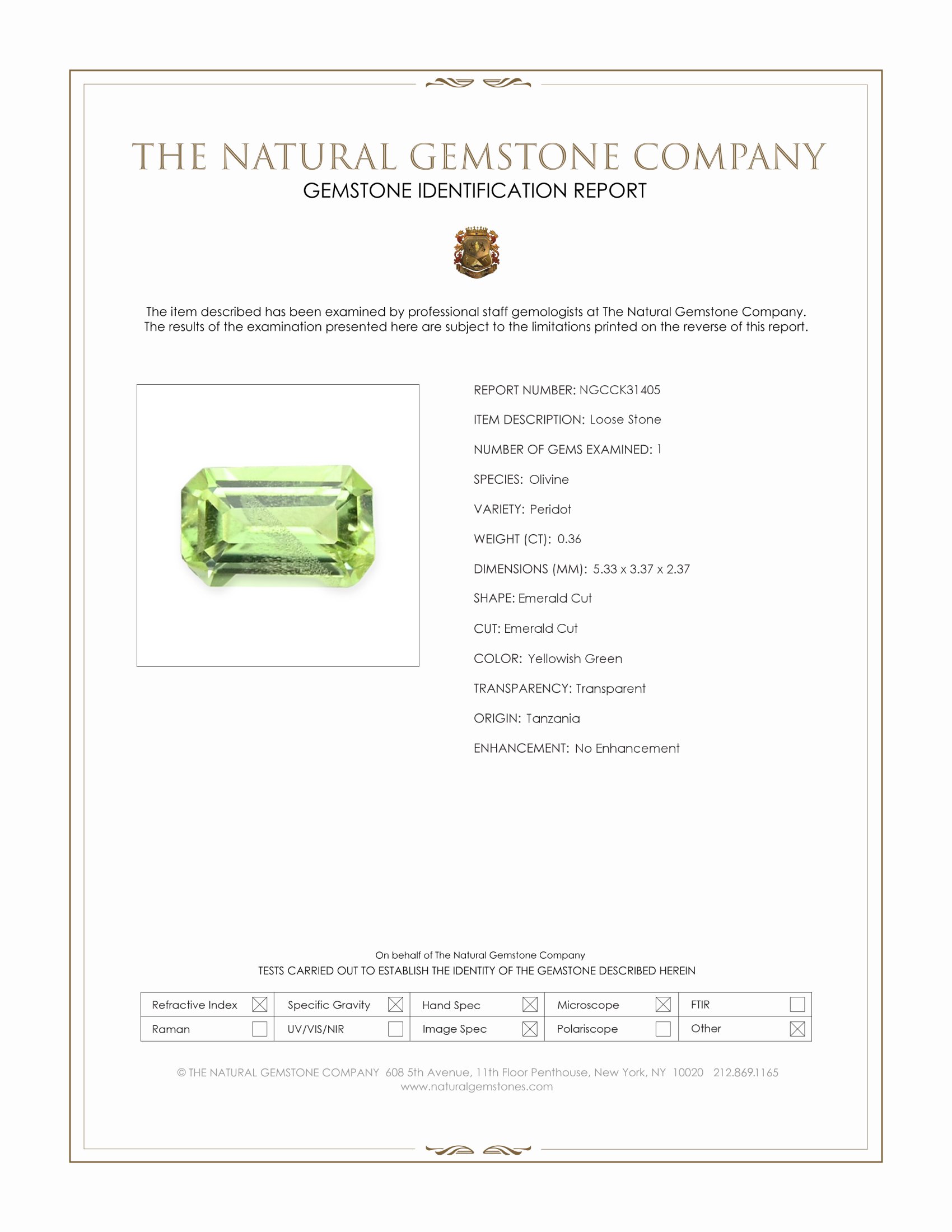 0.36 Ct. Yellowish Green Peridot from Tanzania