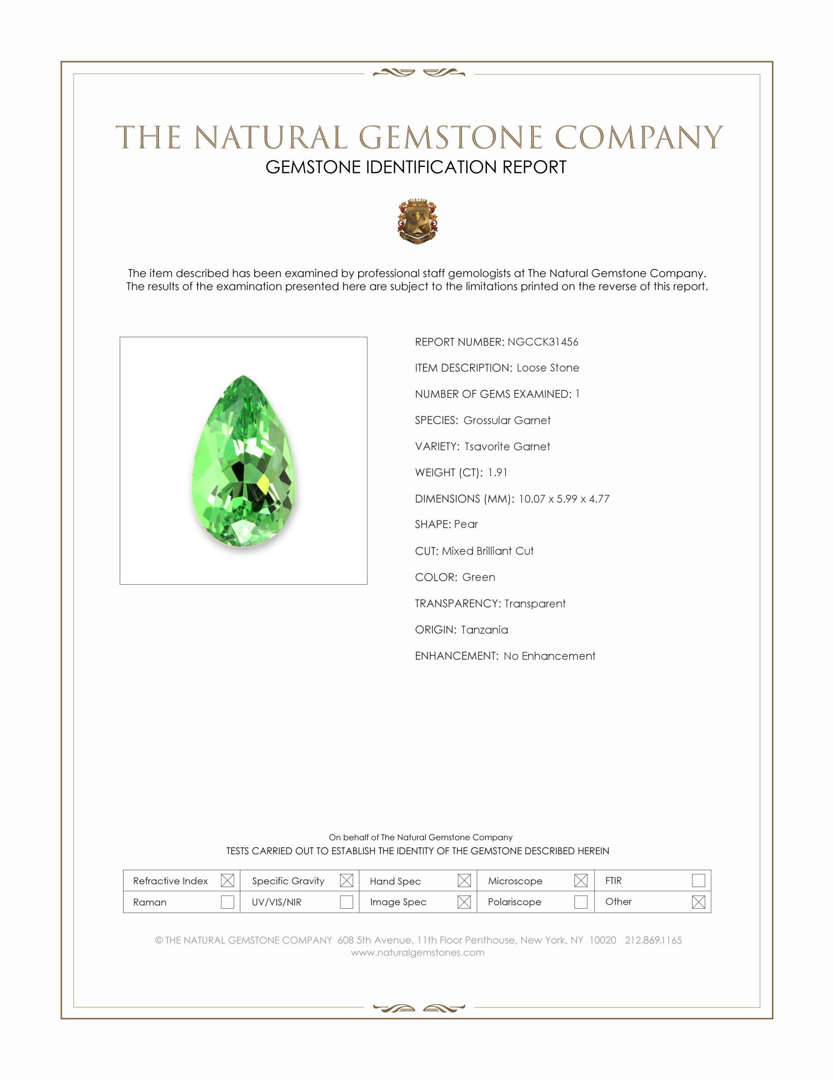 1.91 Ct. Tsavorite Garnet from Tanzania