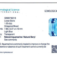 1.03 Ct. Blue Aquamarine from Brazil Scan Report