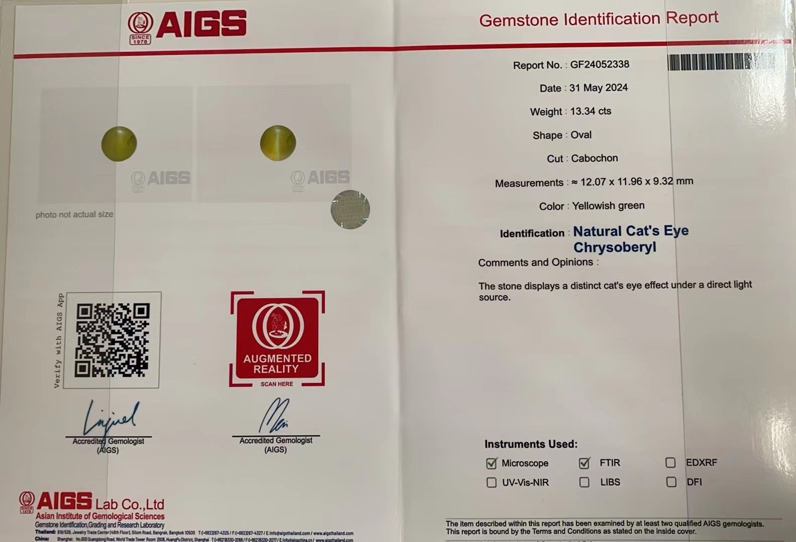 13.33 Ct. Cabochon Chrysoberyl from Ceylon (Sri Lanka)