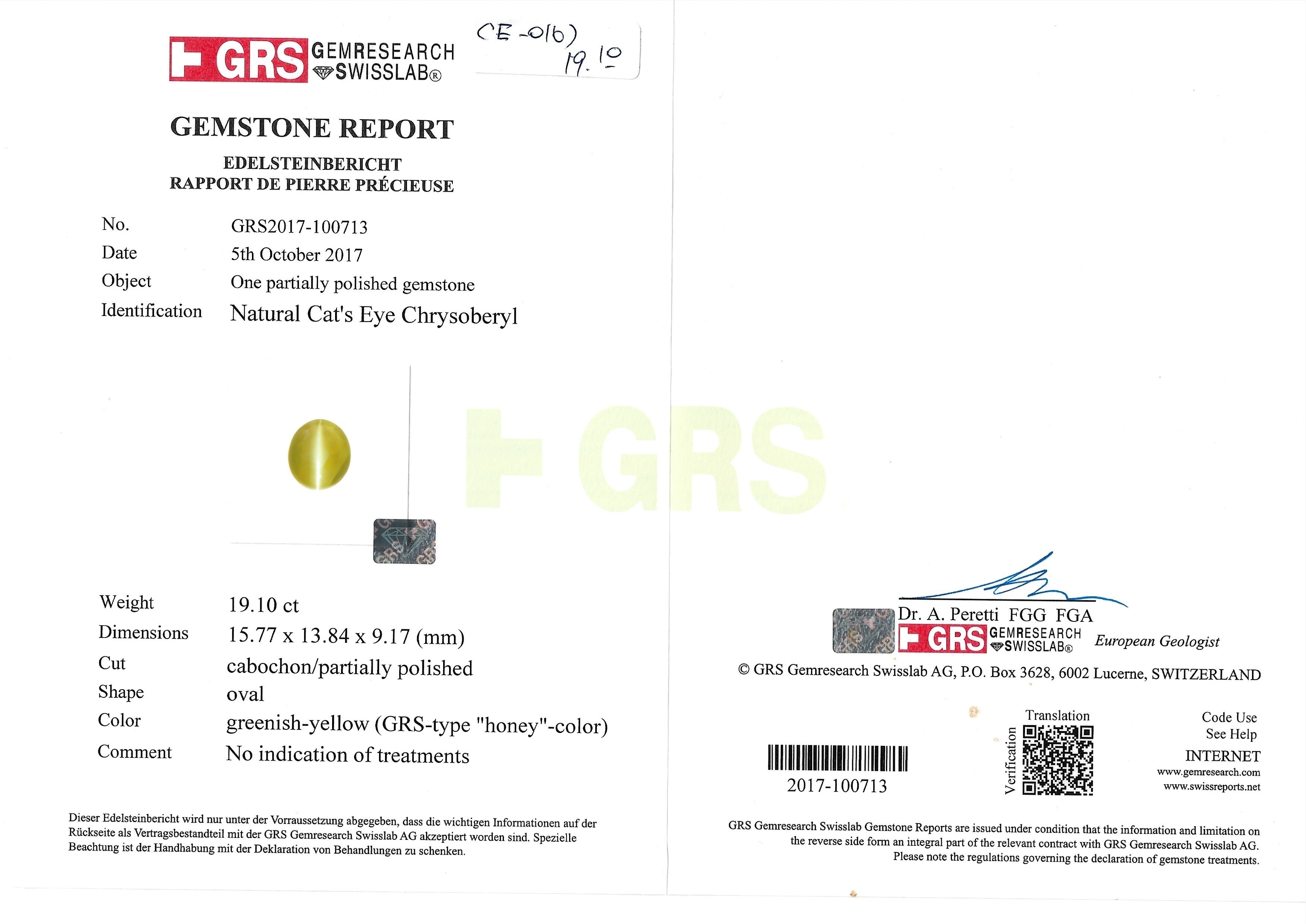 19.10 Ct. Cabochon Chrysoberyl from Ceylon (Sri Lanka)