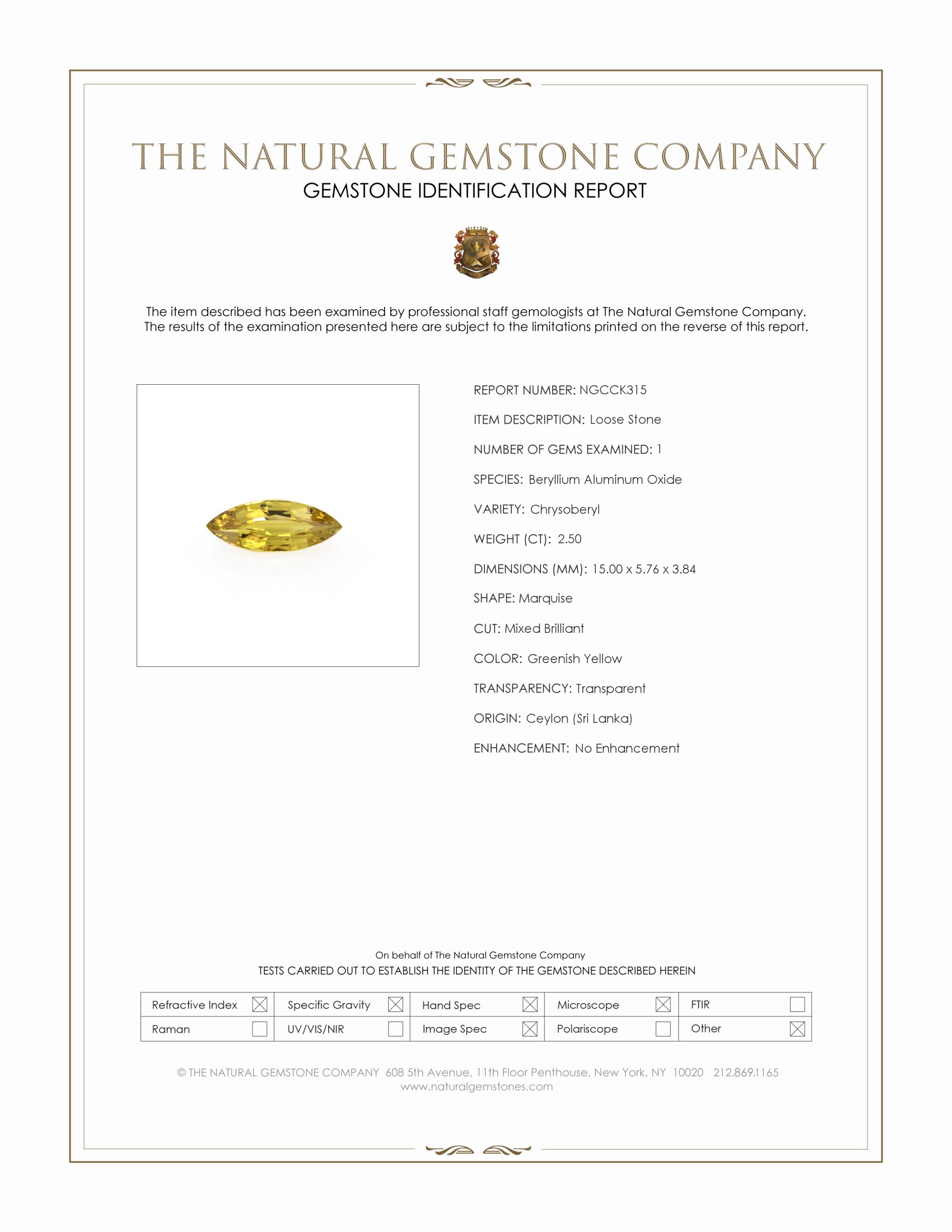 2.50 Ct. Chrysoberyl from Ceylon (Sri Lanka)