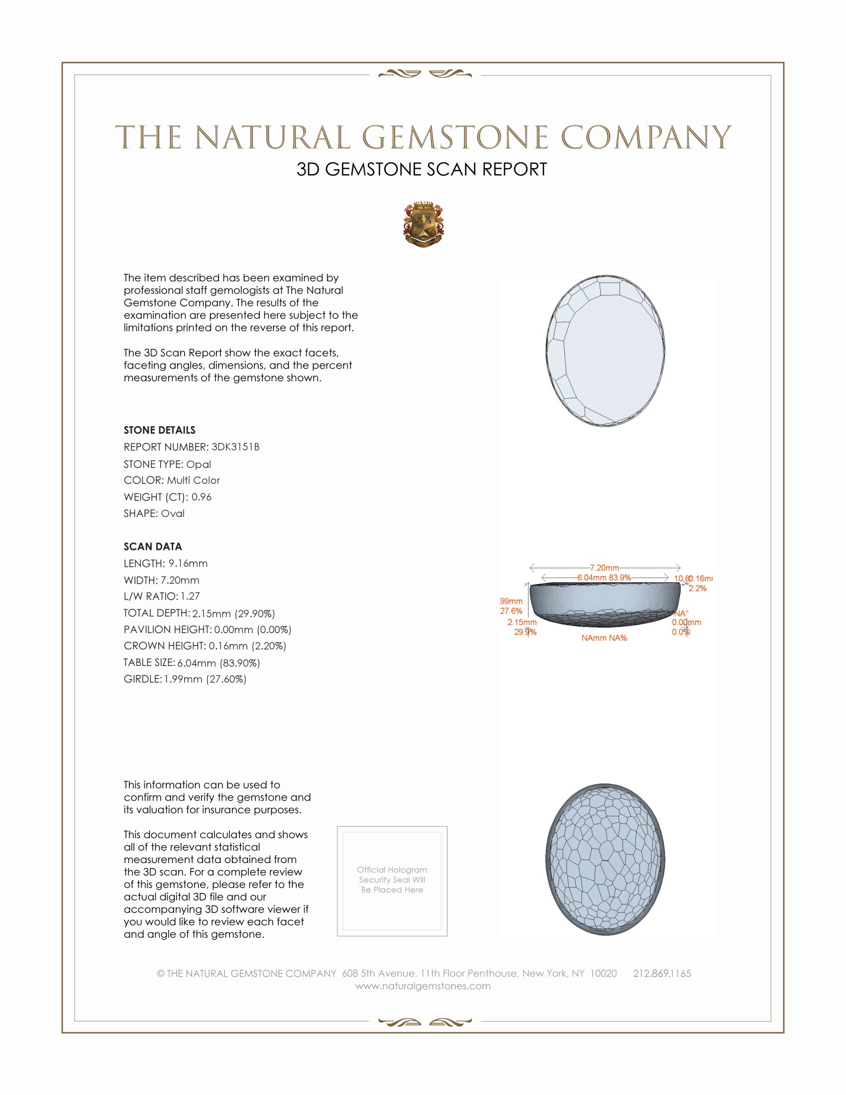0.96 Ct. Crystal/Jelly Opal from Australia