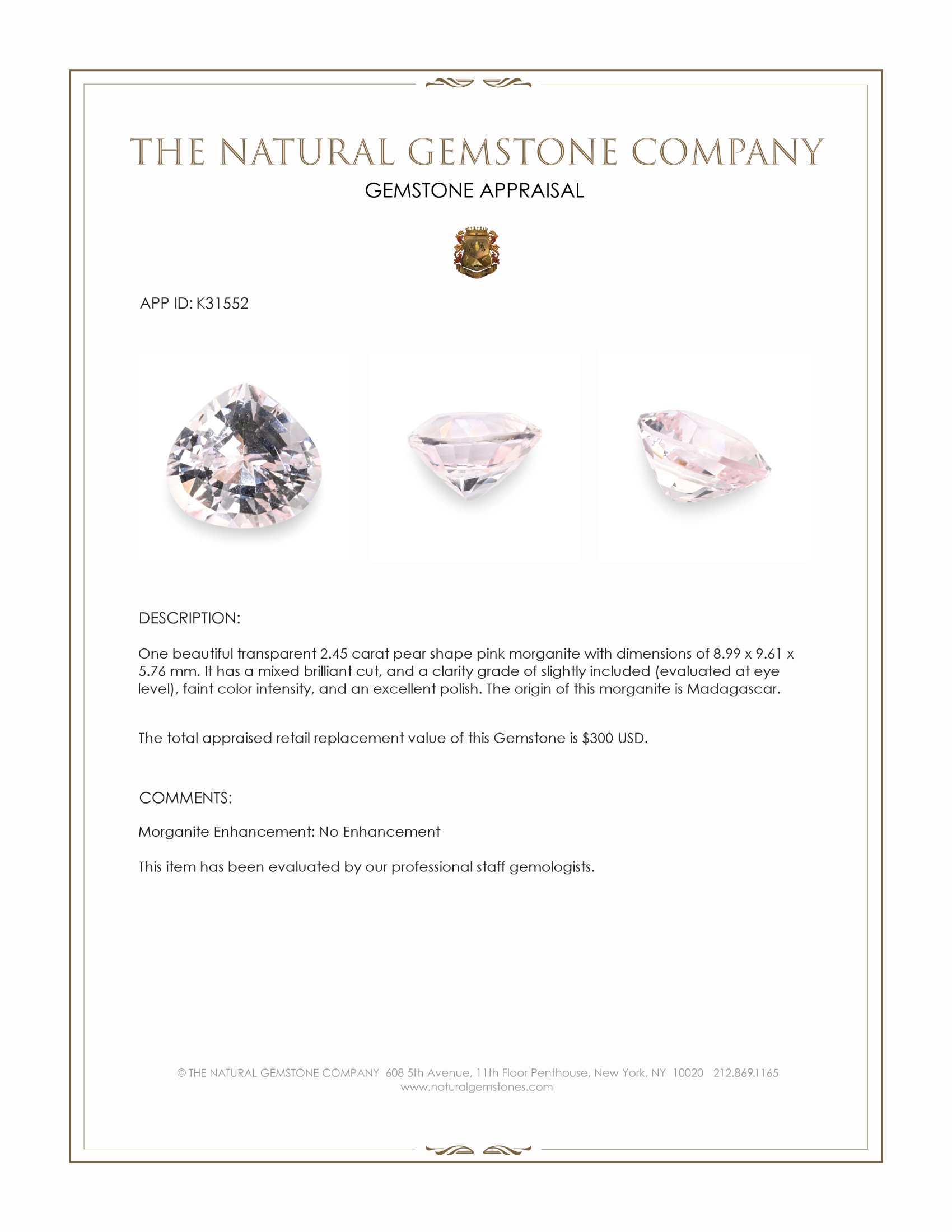 2.45 Ct. Pink Morganite from Madagascar