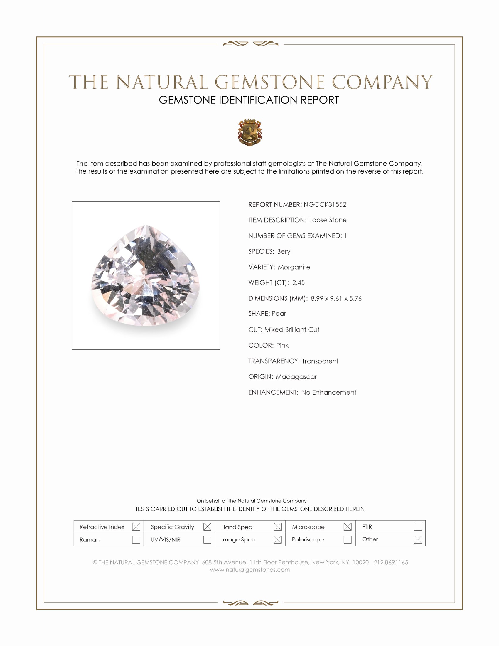 2.45 Ct. Pink Morganite from Madagascar