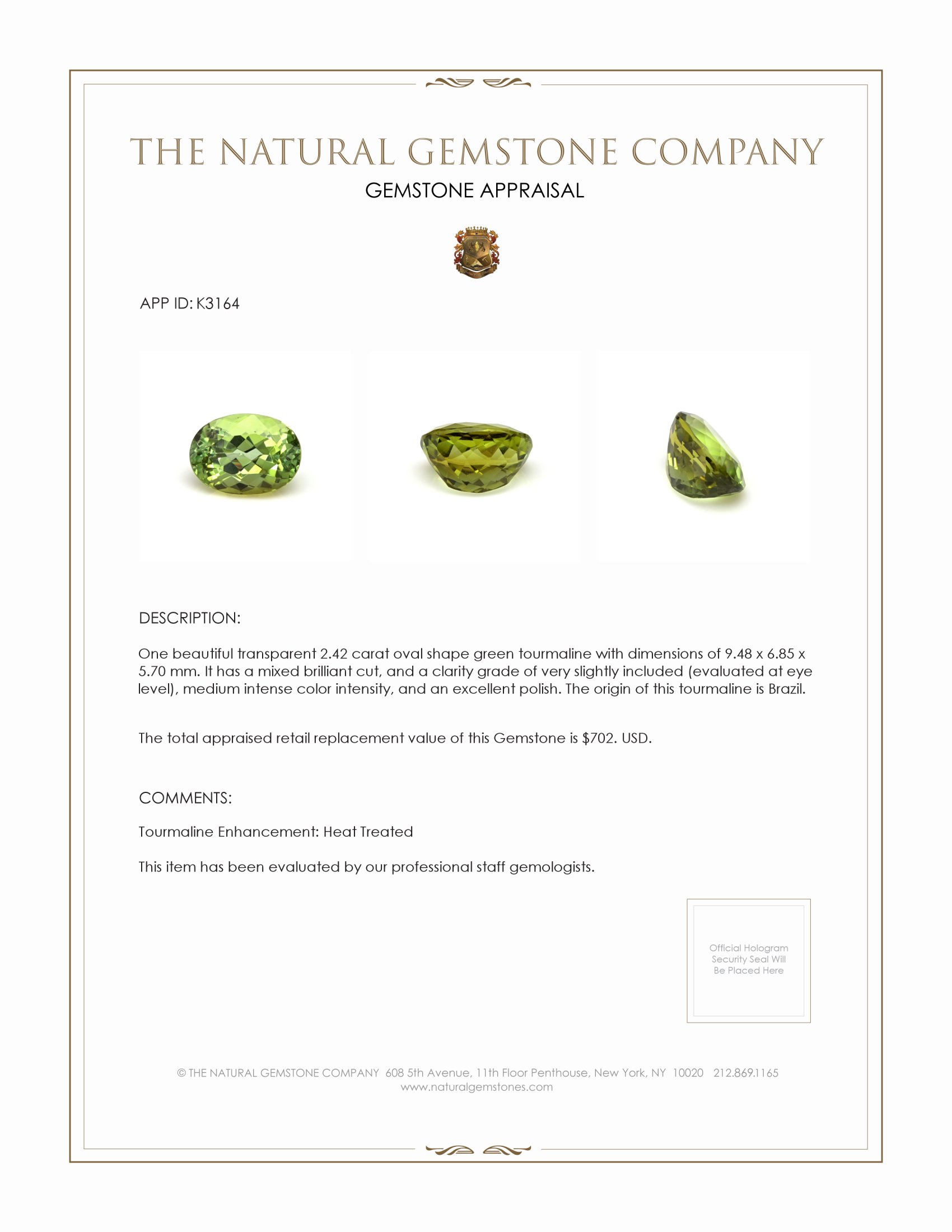 2.42 Ct. Tourmaline from Brazil