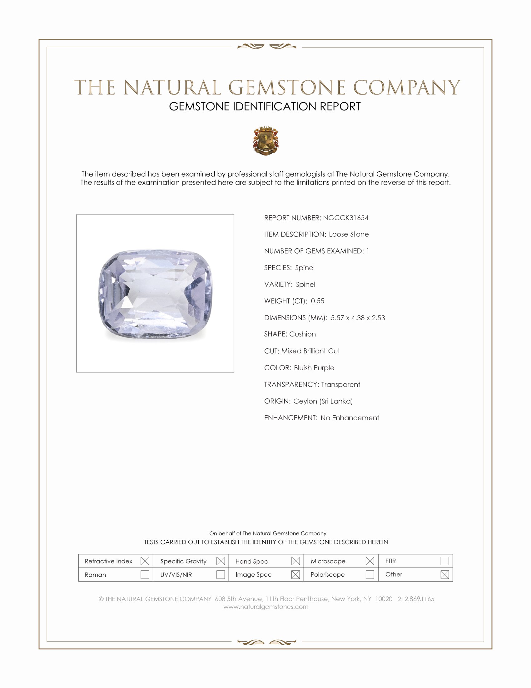 0.55 Ct. Bluish Purple Spinel from Ceylon (Sri Lanka)