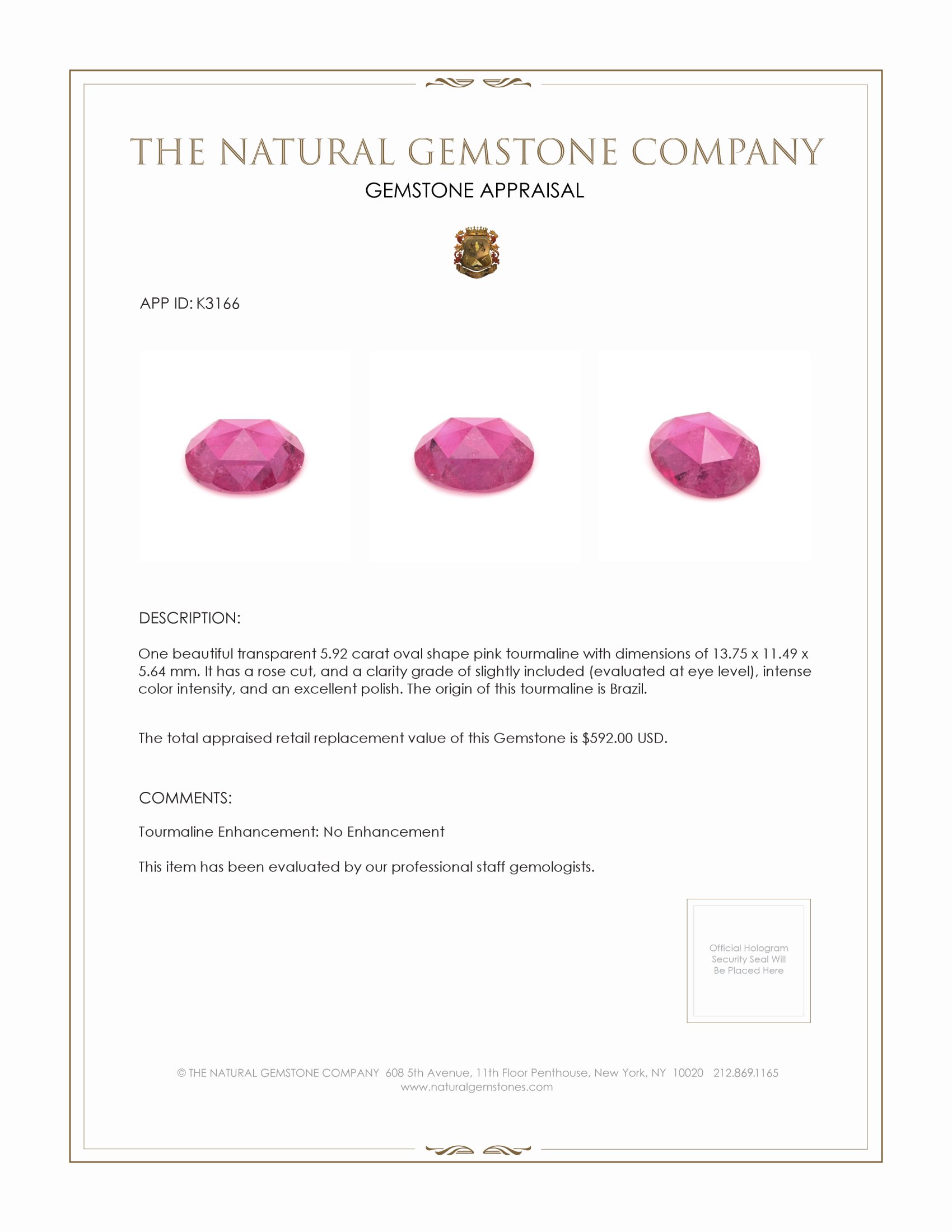 5.92 Ct. Tourmaline from Brazil