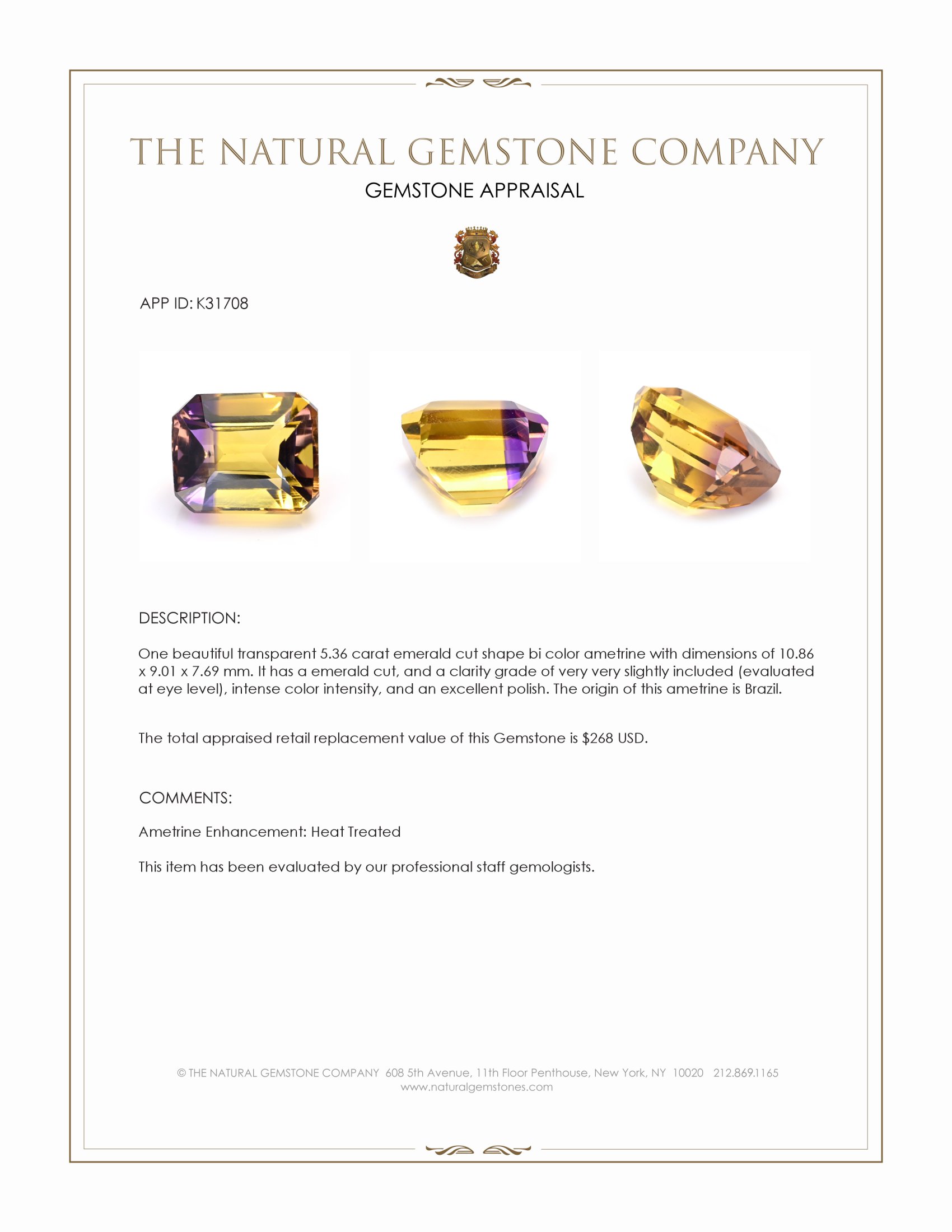 5.36 Ct. Bi Color Ametrine from Brazil