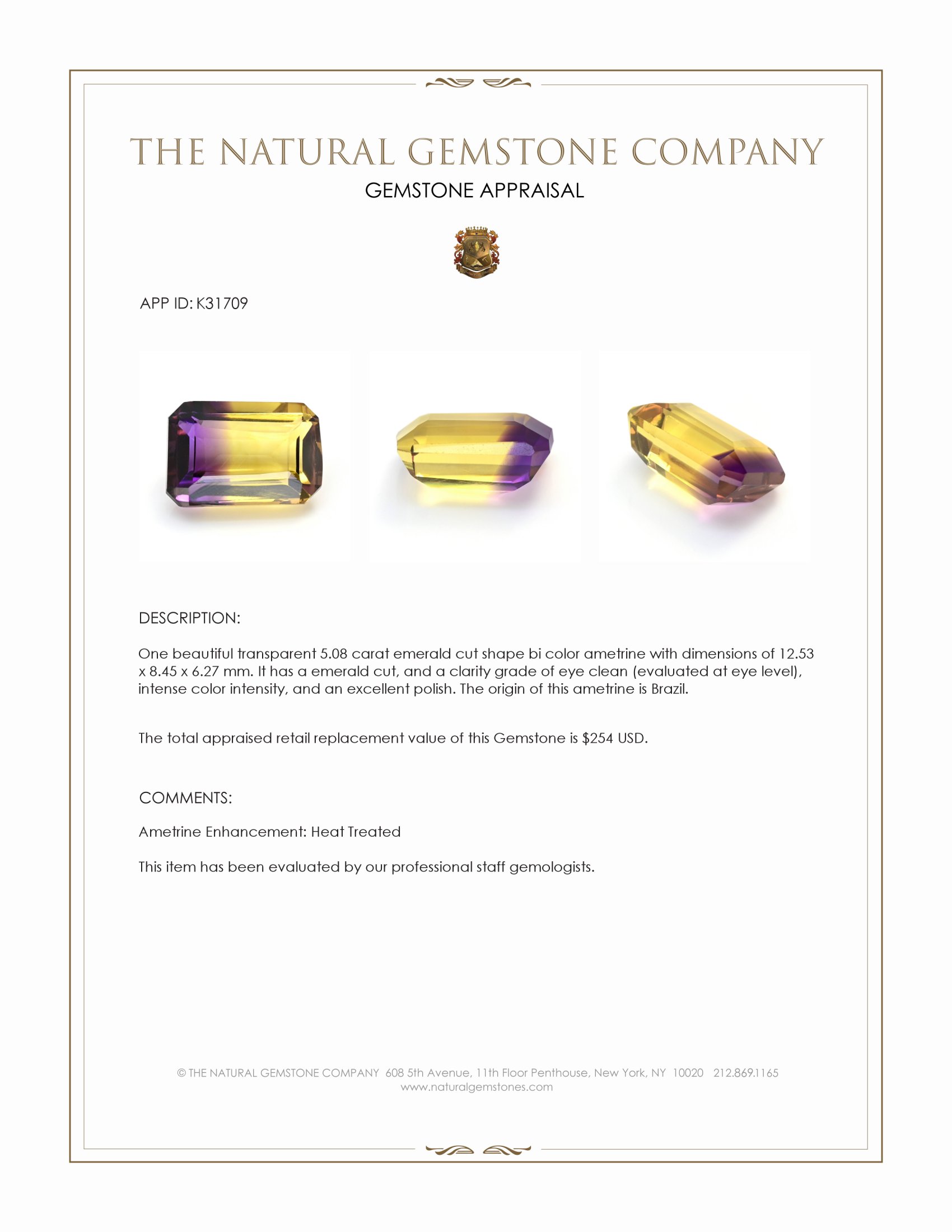 5.08 Ct. Bi Color Ametrine from Brazil