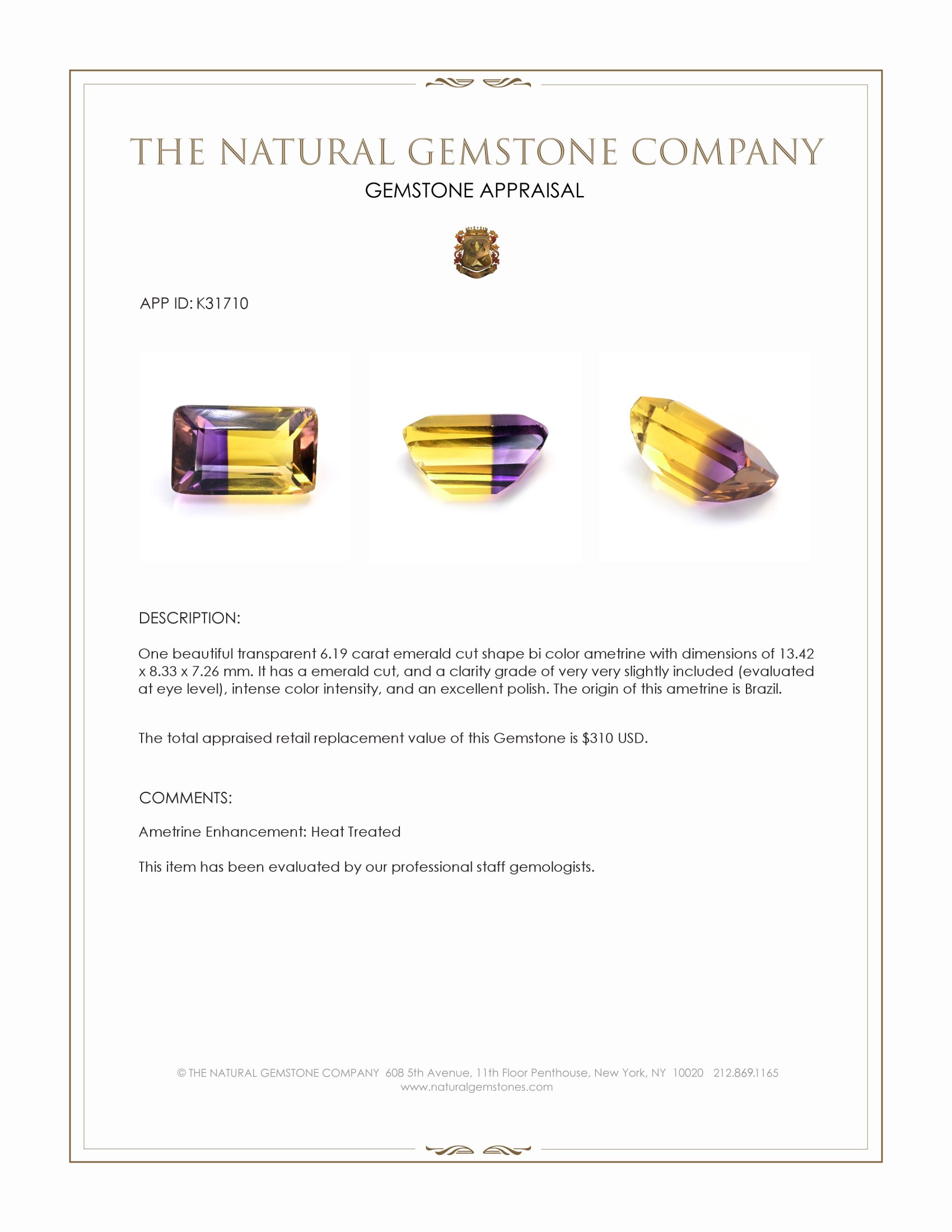 6.19 Ct. Bi Color Ametrine from Brazil