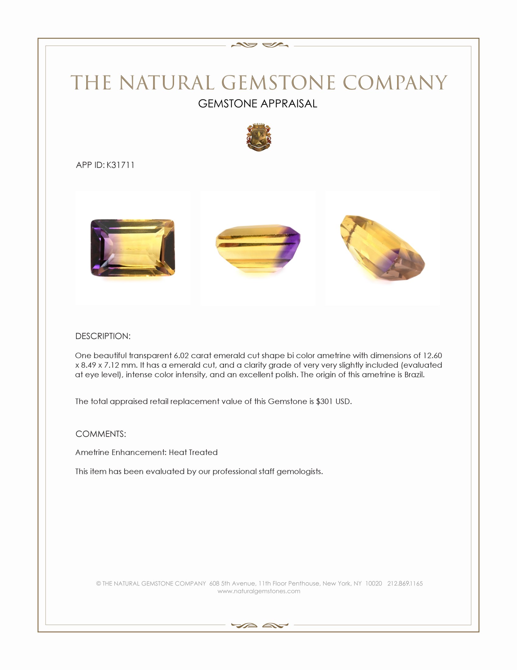 6.02 Ct. Bi Color Ametrine from Brazil