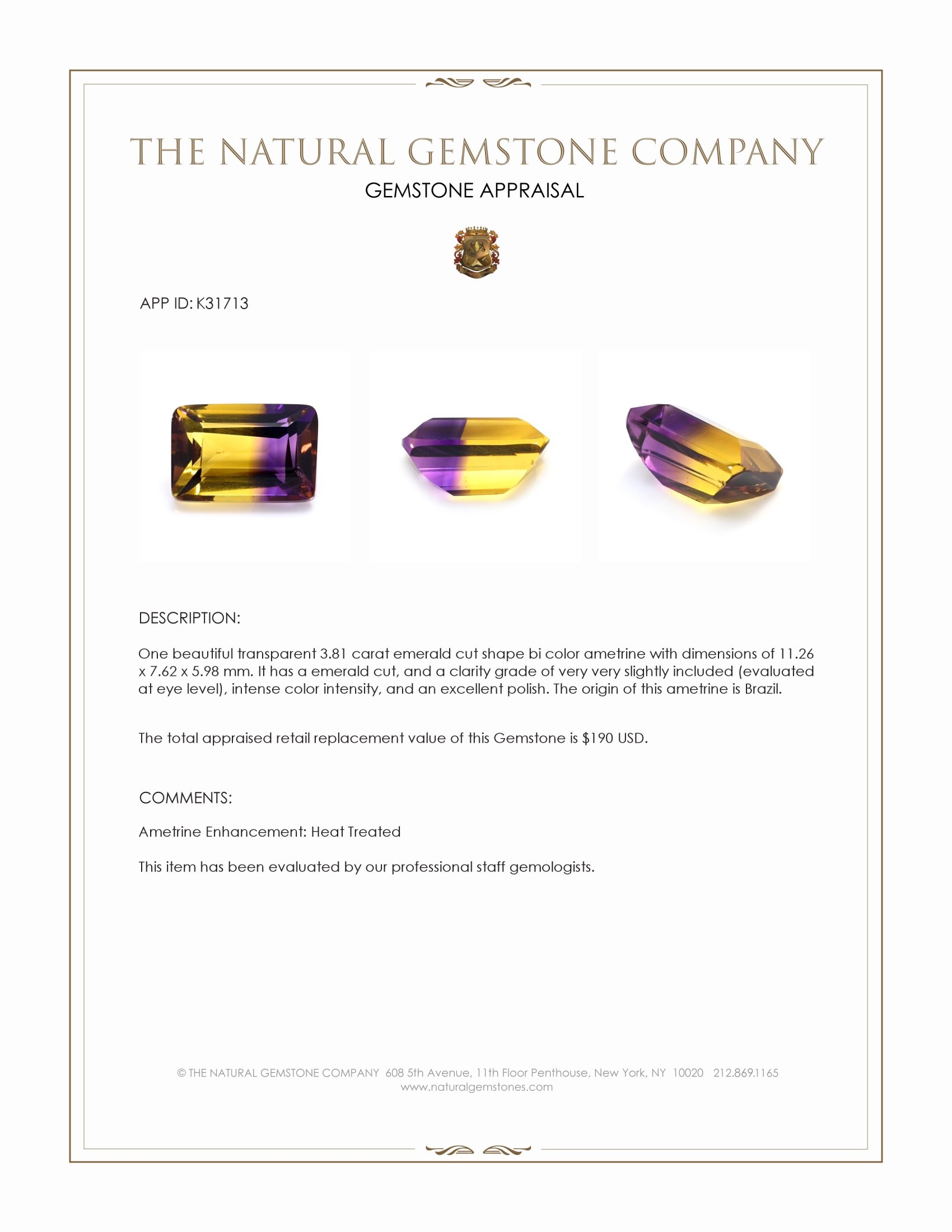 3.81 Ct. Bi Color Ametrine from Brazil