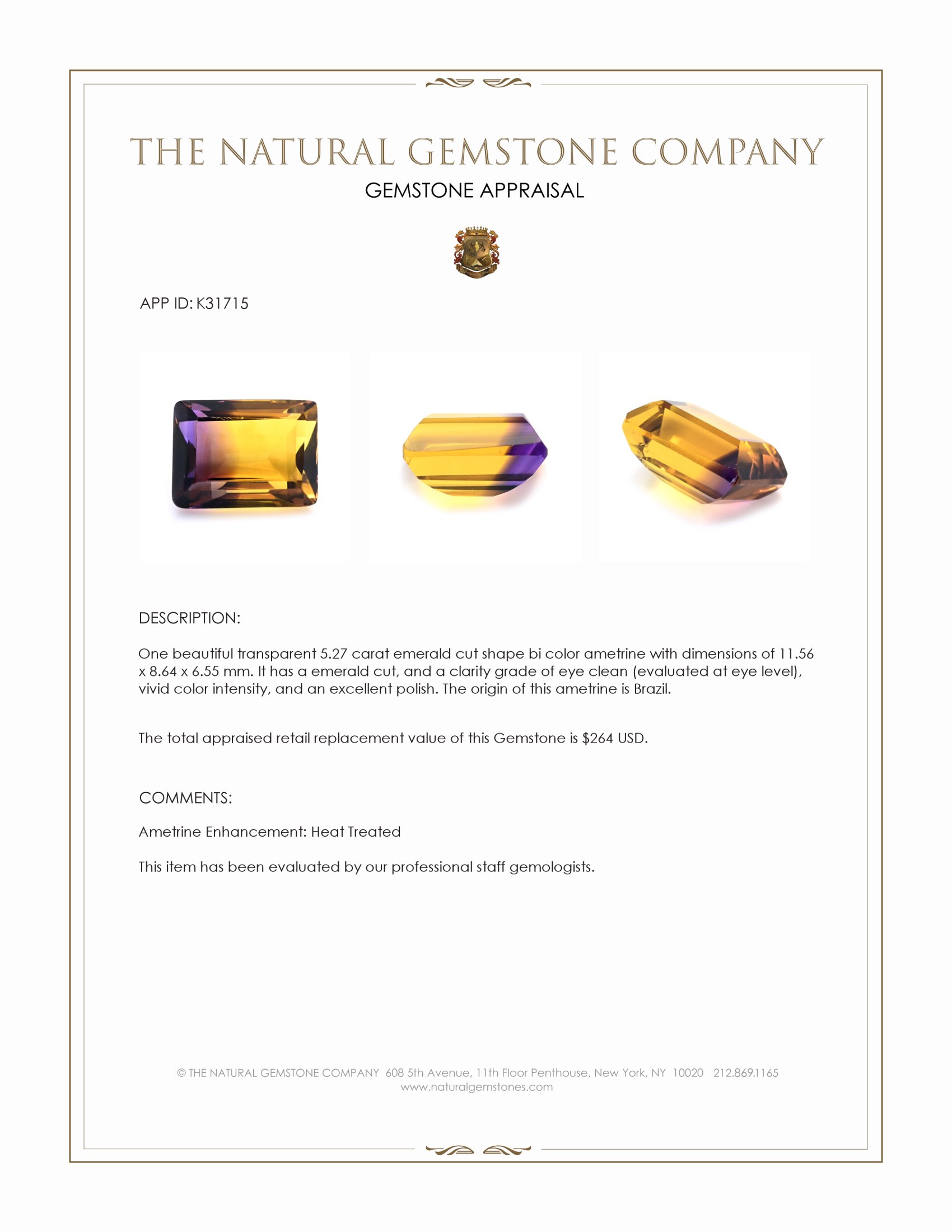 5.27 Ct. Bi Color Ametrine from Brazil