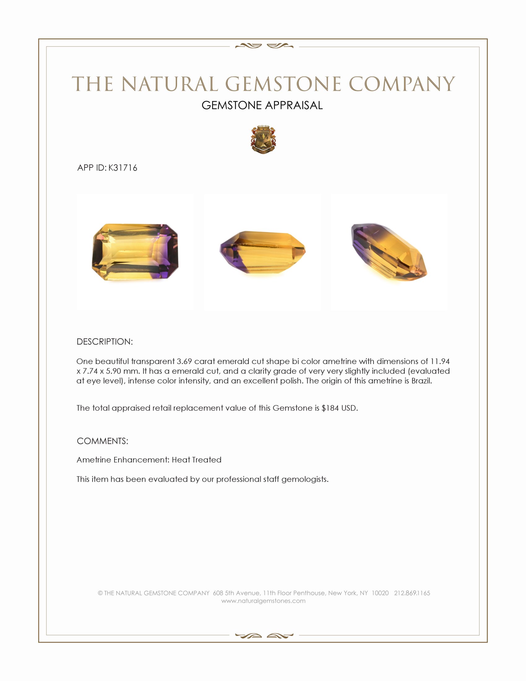 3.69 Ct. Bi Color Ametrine from Brazil
