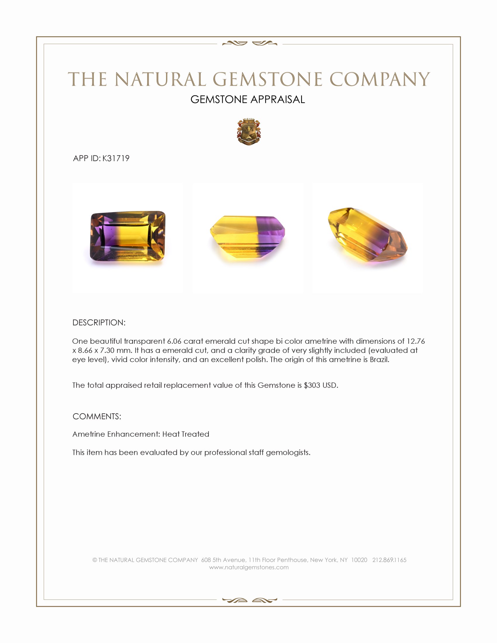 6.06 Ct. Bi Color Ametrine from Brazil