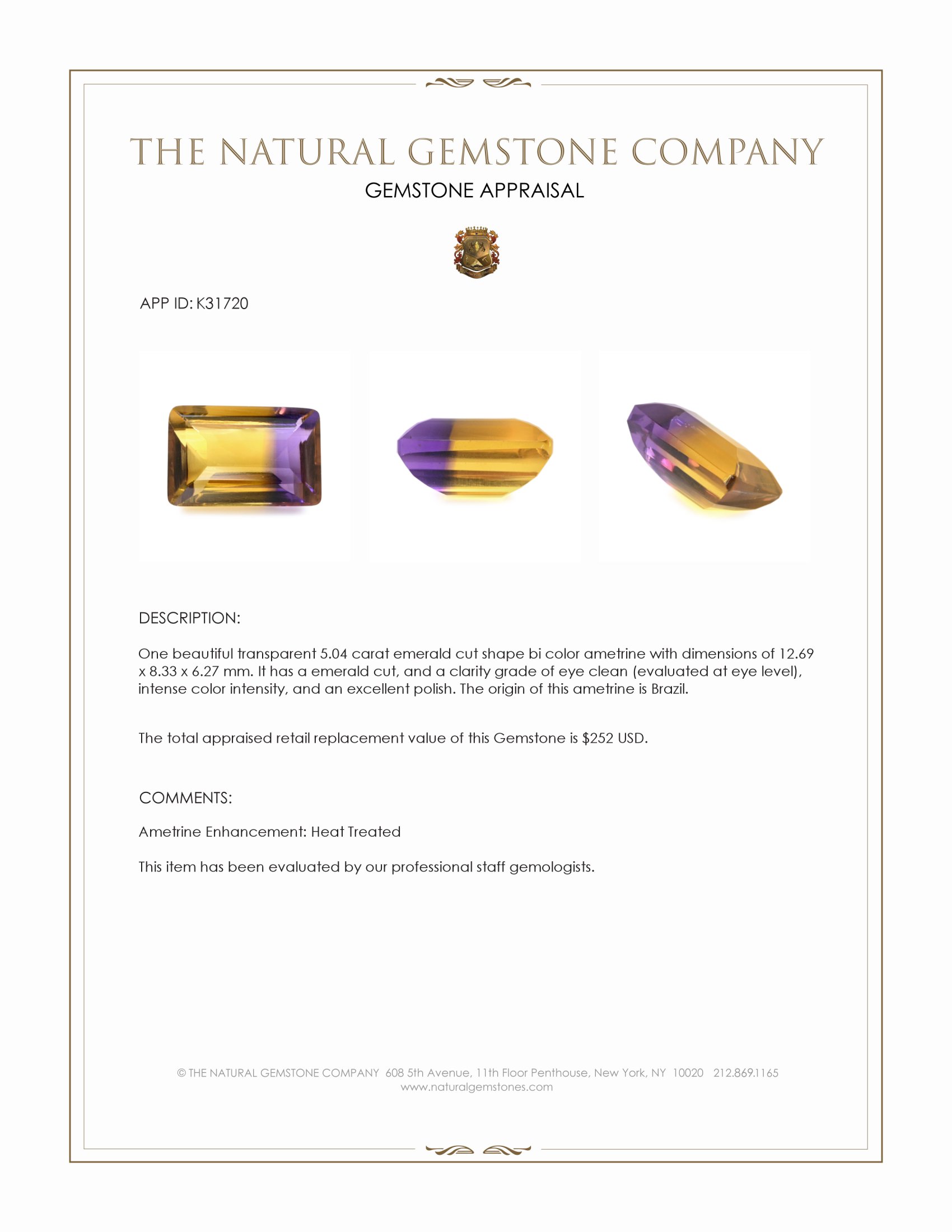 5.04 Ct. Bi Color Ametrine from Brazil