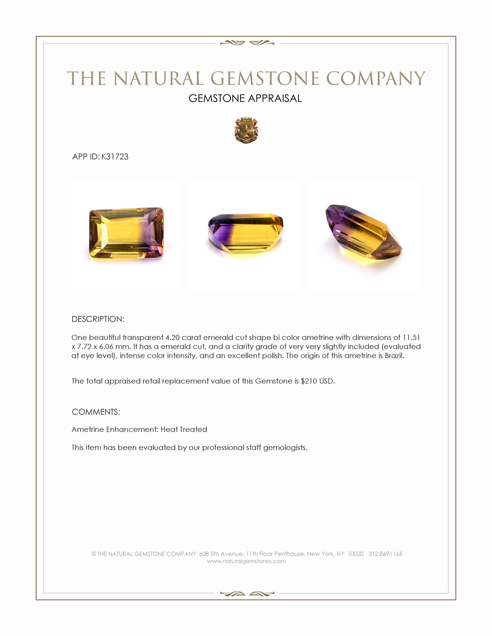 4.20 Ct. Bi Color Ametrine from Brazil