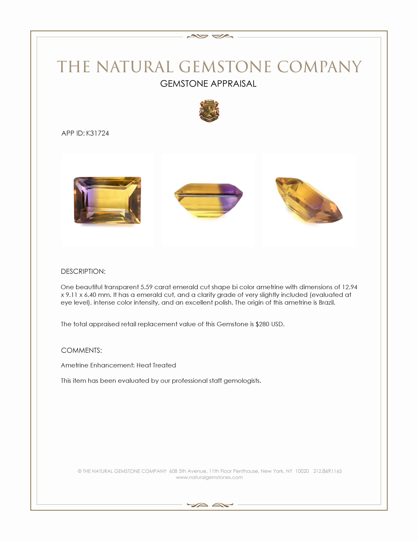 5.59 Ct. Bi Color Ametrine from Brazil