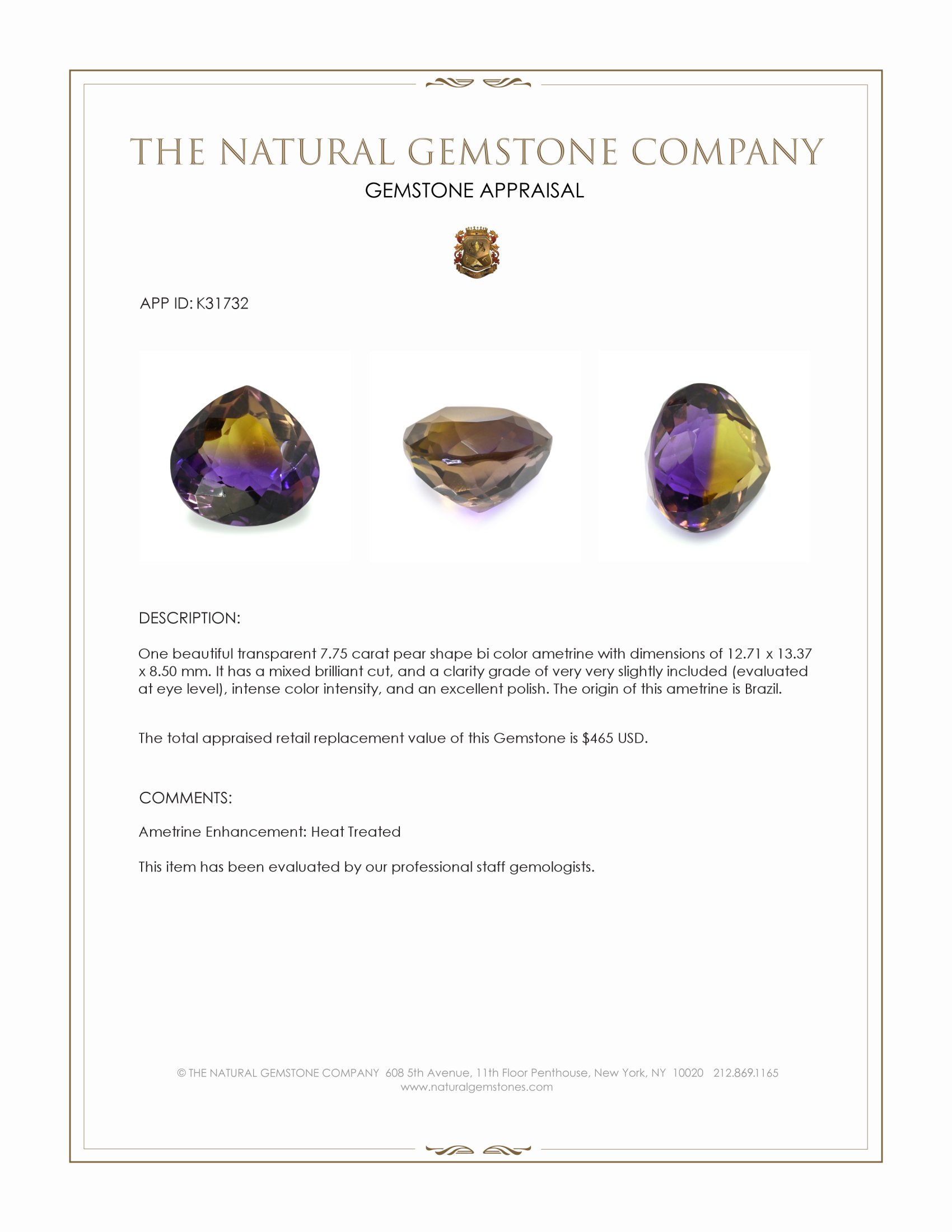 7.75 Ct. Bi Color Ametrine from Brazil