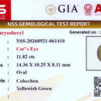 11.81 Ct. Yellowish Green Cabochon Chrysoberyl from Ceylon (Sri Lanka) Scan Report