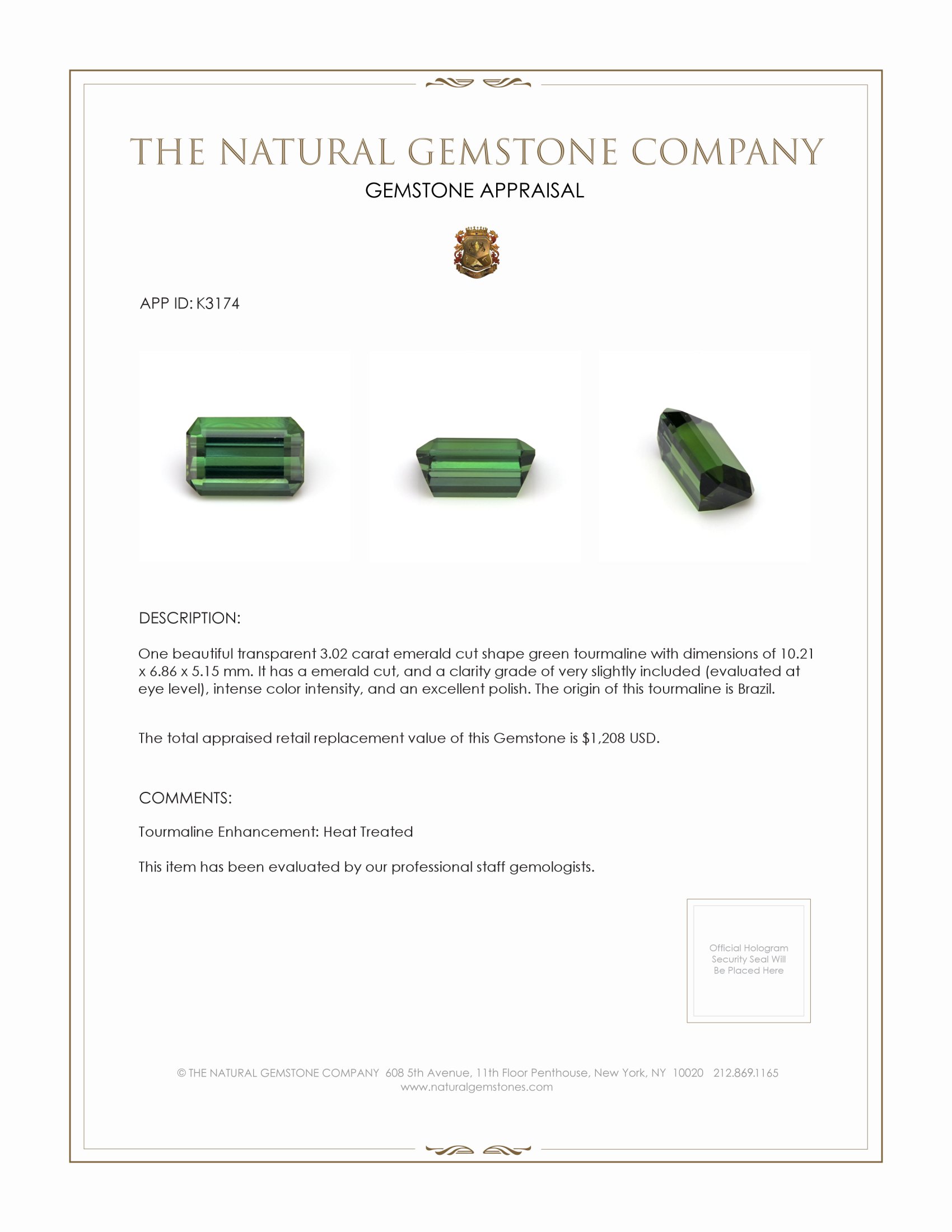 3.02 Ct. Tourmaline from Brazil