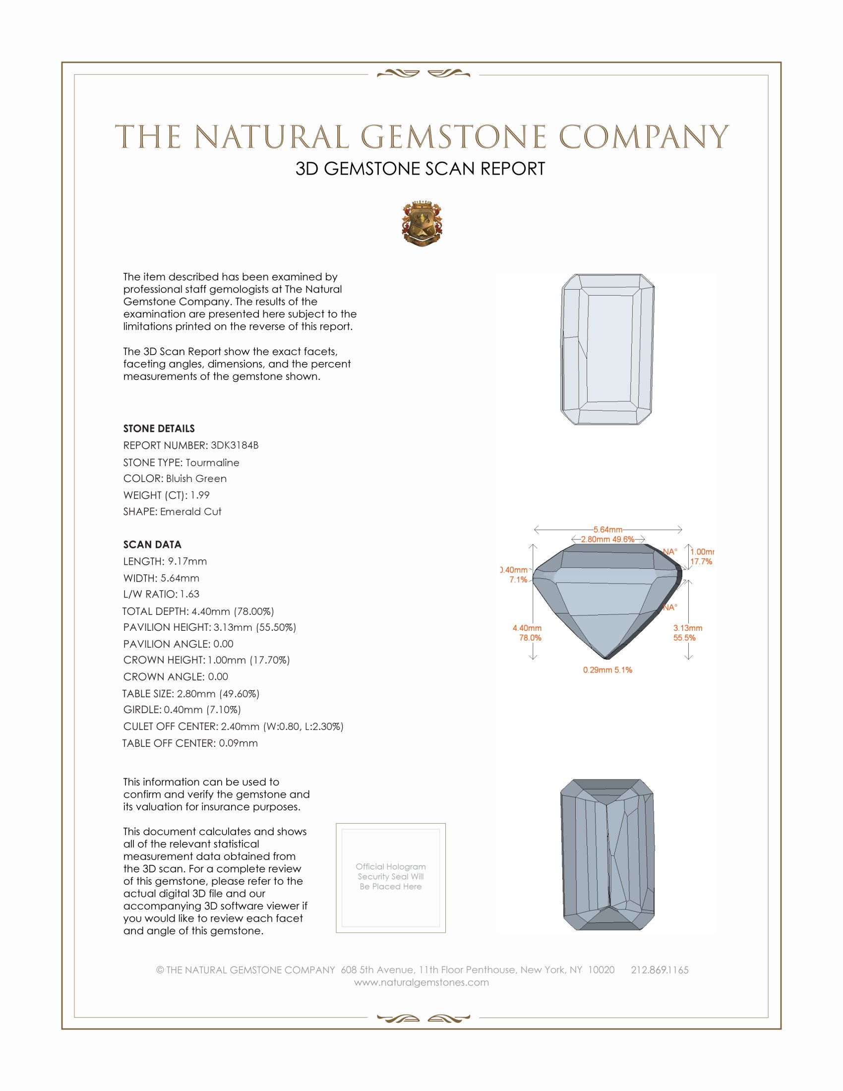 1.99 Ct. Bluish Green Tourmaline from Brazil